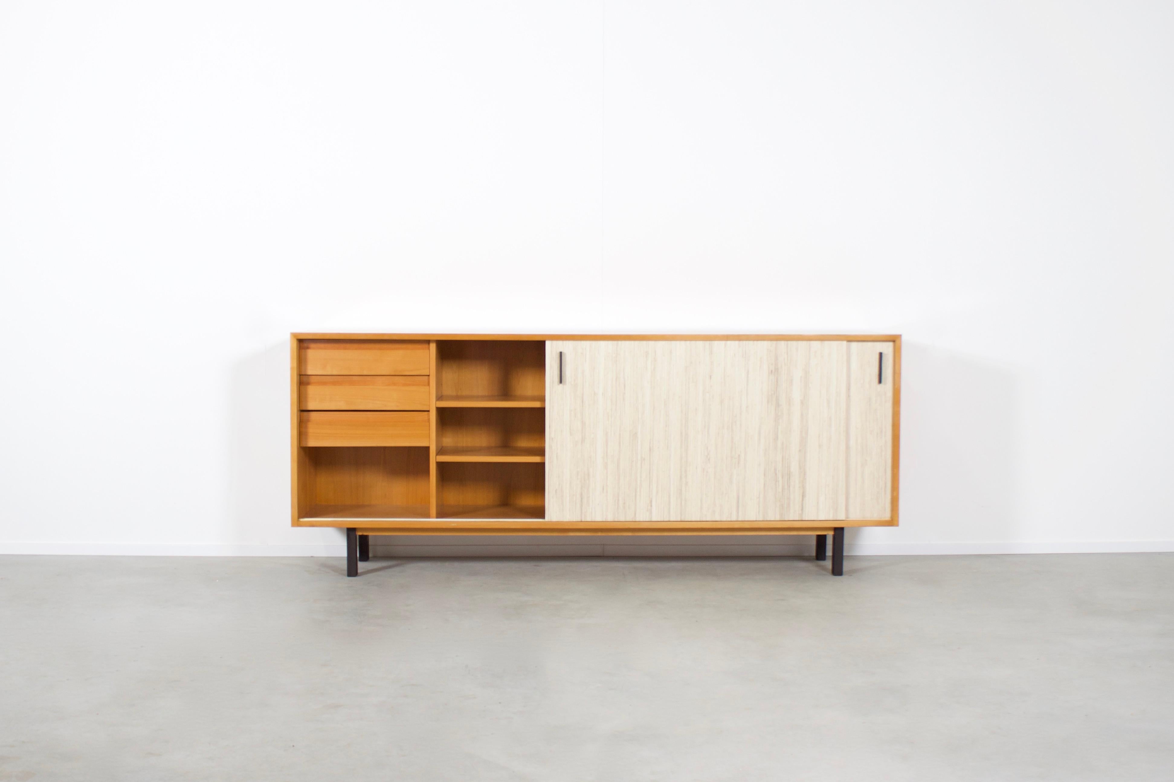 Mid-Century Modern Beautiful Midcentury Maple and Cane Sideboard with Sliding Doors, Italy, 1960s