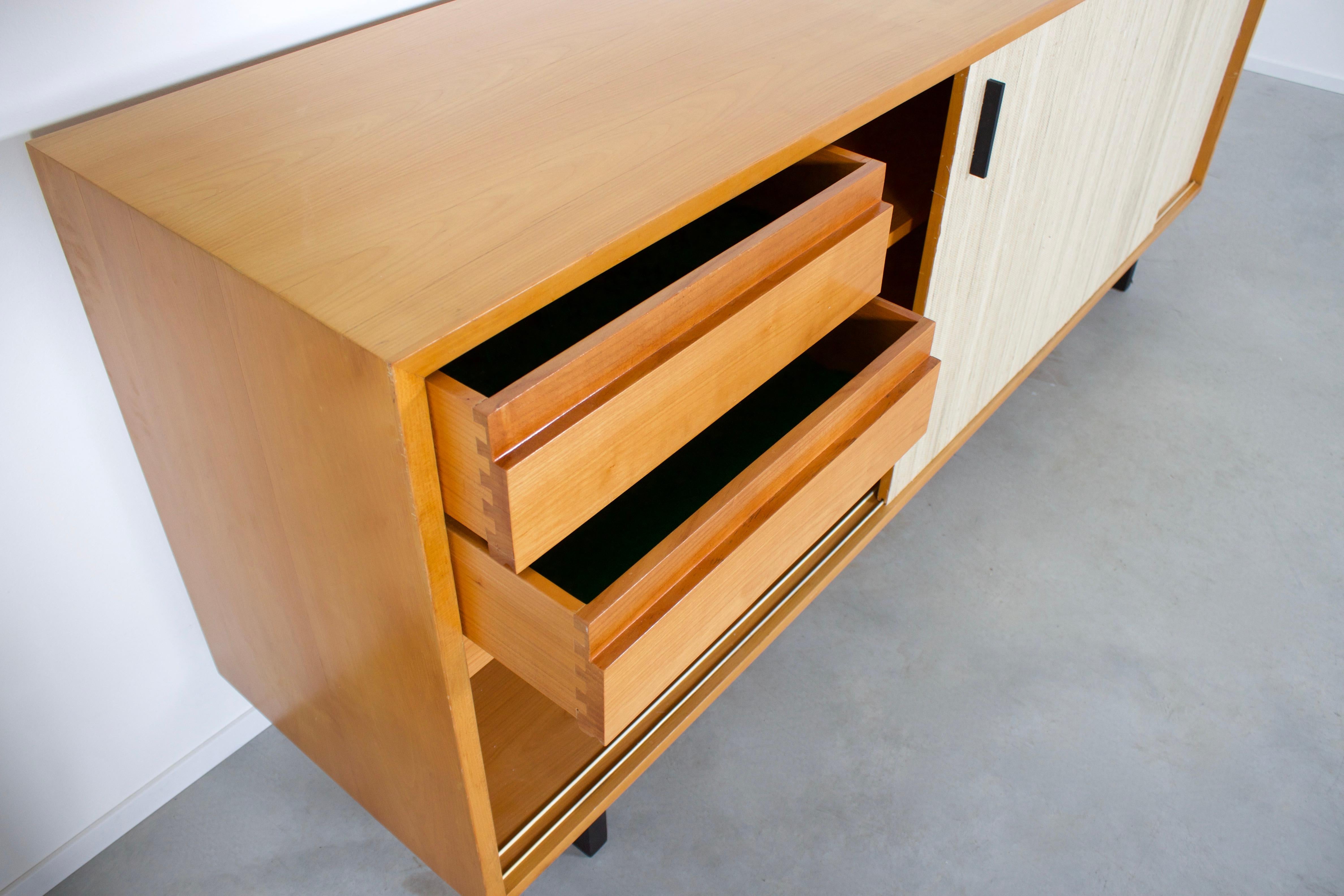 20th Century Beautiful Midcentury Maple and Cane Sideboard with Sliding Doors, Italy, 1960s