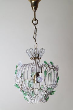 Beautiful Mid-Century Modern Birdcage Hanging Lamp With Iridescent Flowers 1950s