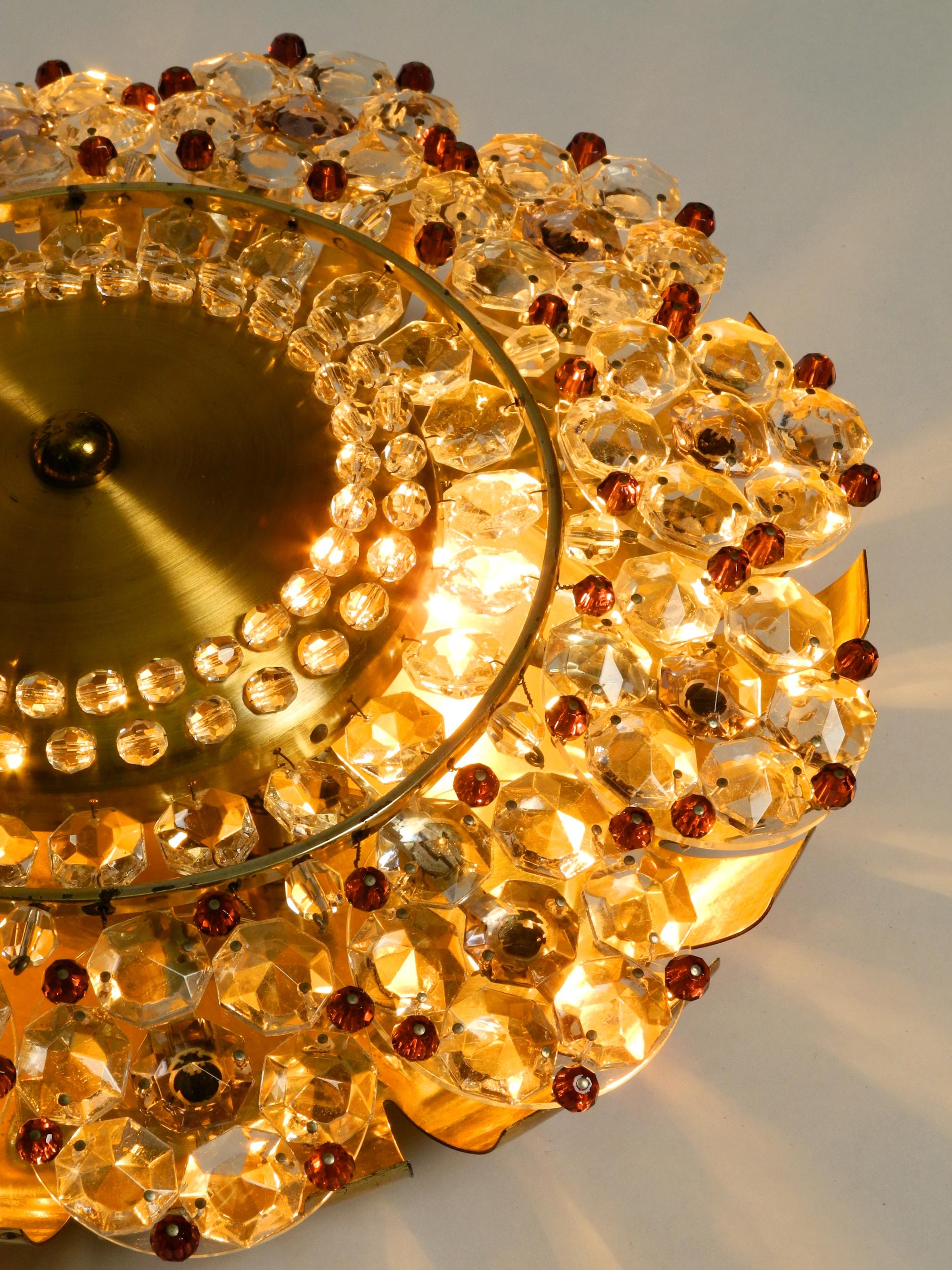 Beautiful Mid-Century Modern Ceiling Lamp Made of Glass Stones and Brass Frame For Sale 11