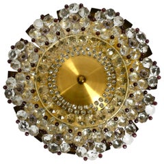 Vintage Beautiful Mid-Century Modern Ceiling Lamp Made of Glass Stones and Brass Frame