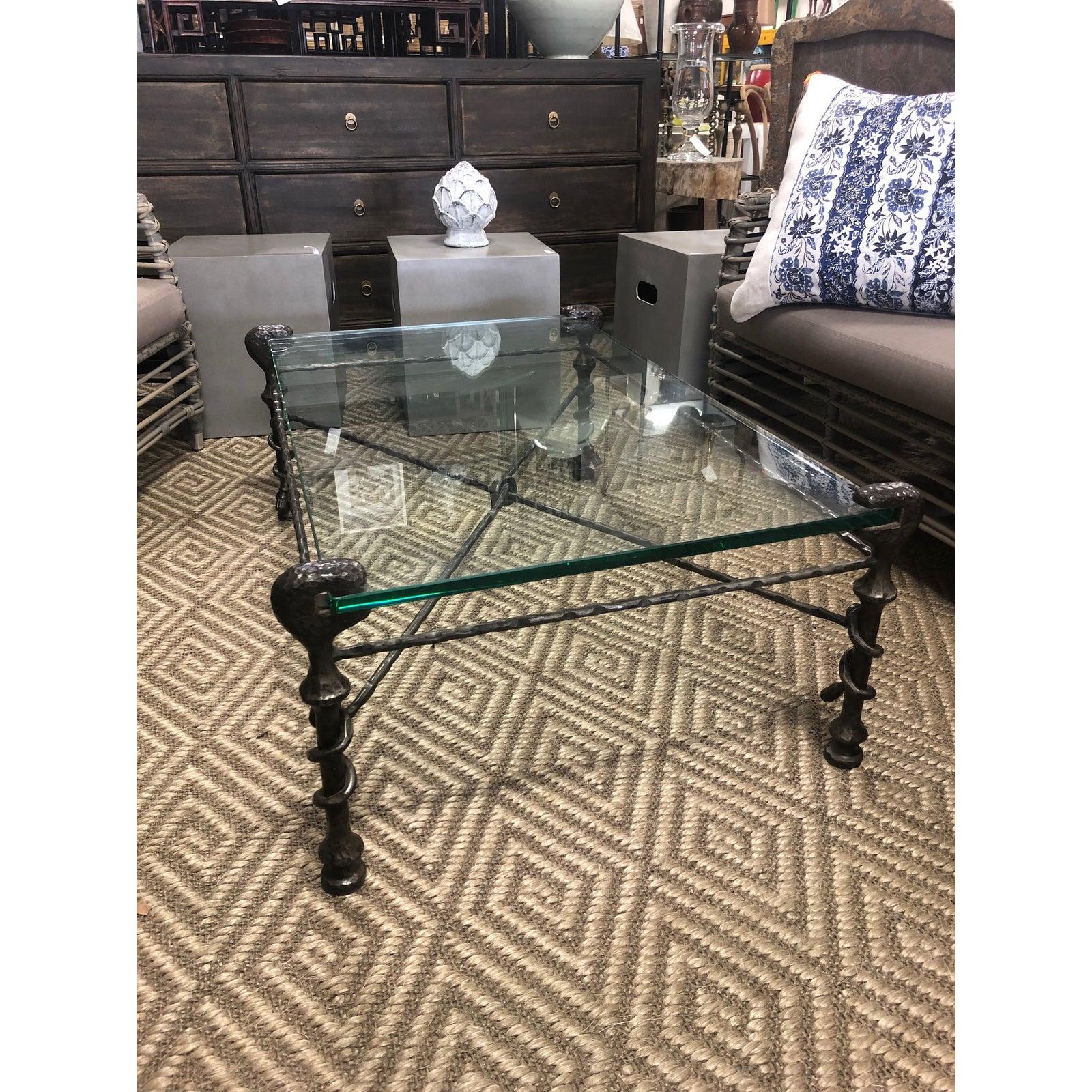 Beautiful Mid-Century Modern Giacometti Style Glass Top Coffee Table In Excellent Condition In West Palm Beach, FL