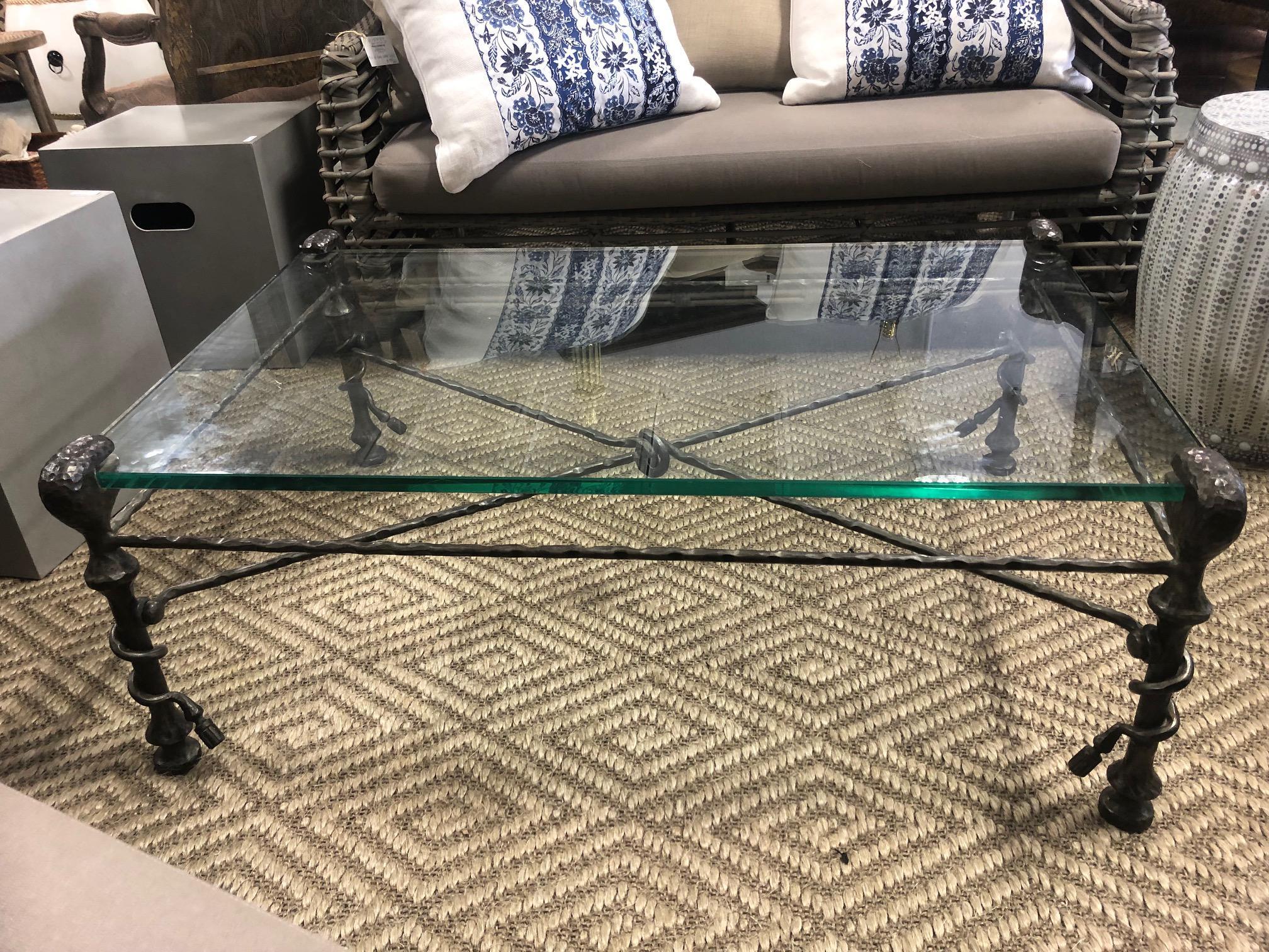 20th Century Beautiful Mid-Century Modern Giacometti Style Glass Top Coffee Table