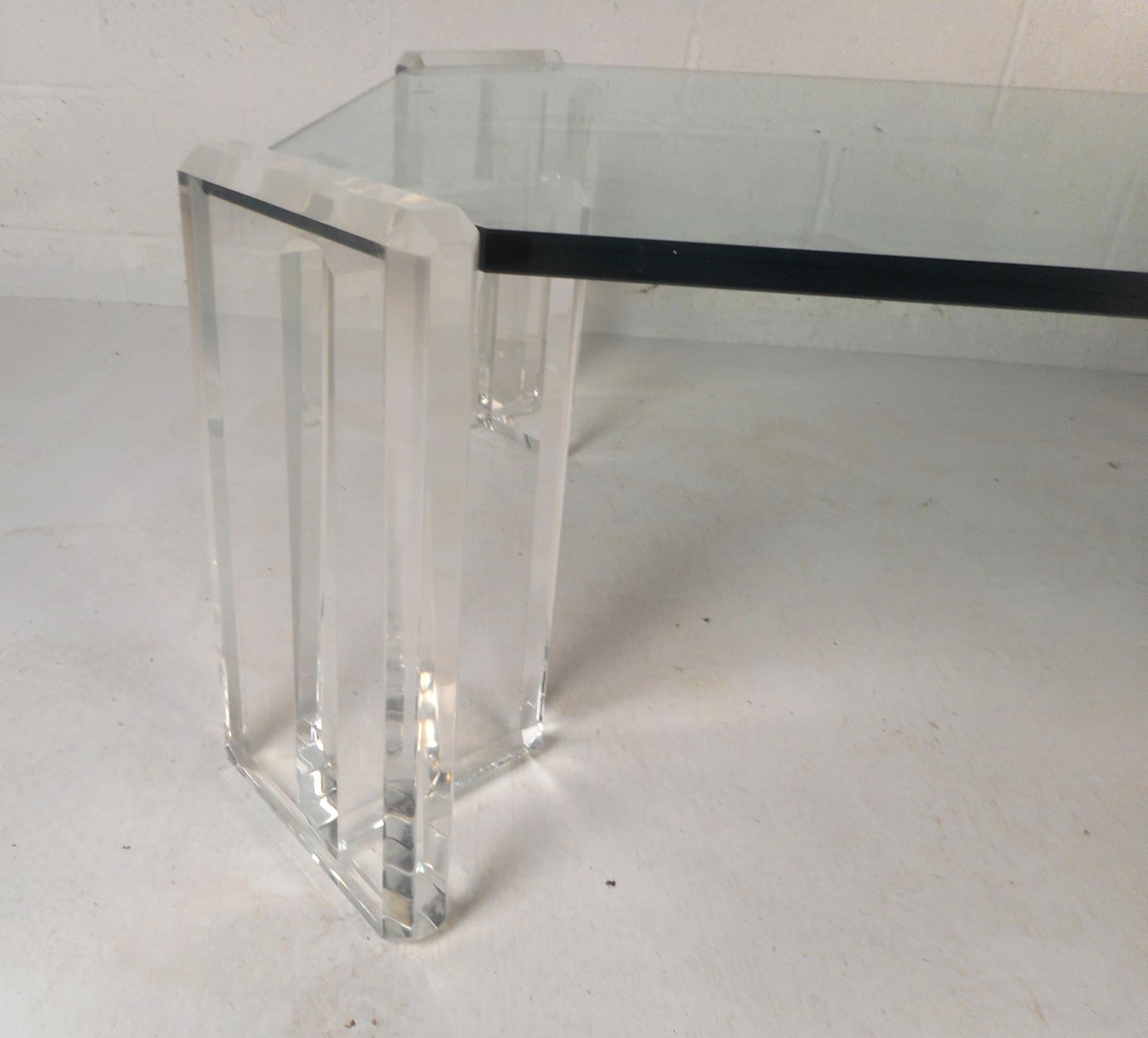 vintage lucite and glass coffee table