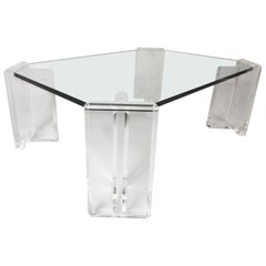 Magnifique table basse en verre et lucite mi-siècle moderne