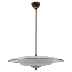 Beautiful Mid-Century Modern hanging lamp in glass and brass, 1950s