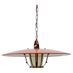 Beautiful Mid-Century Modern hanging lamp in Glass, Copper and Metal, 1950s