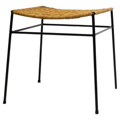 Beautiful Mid Century Modern Rattan Stool with Iron Frame
