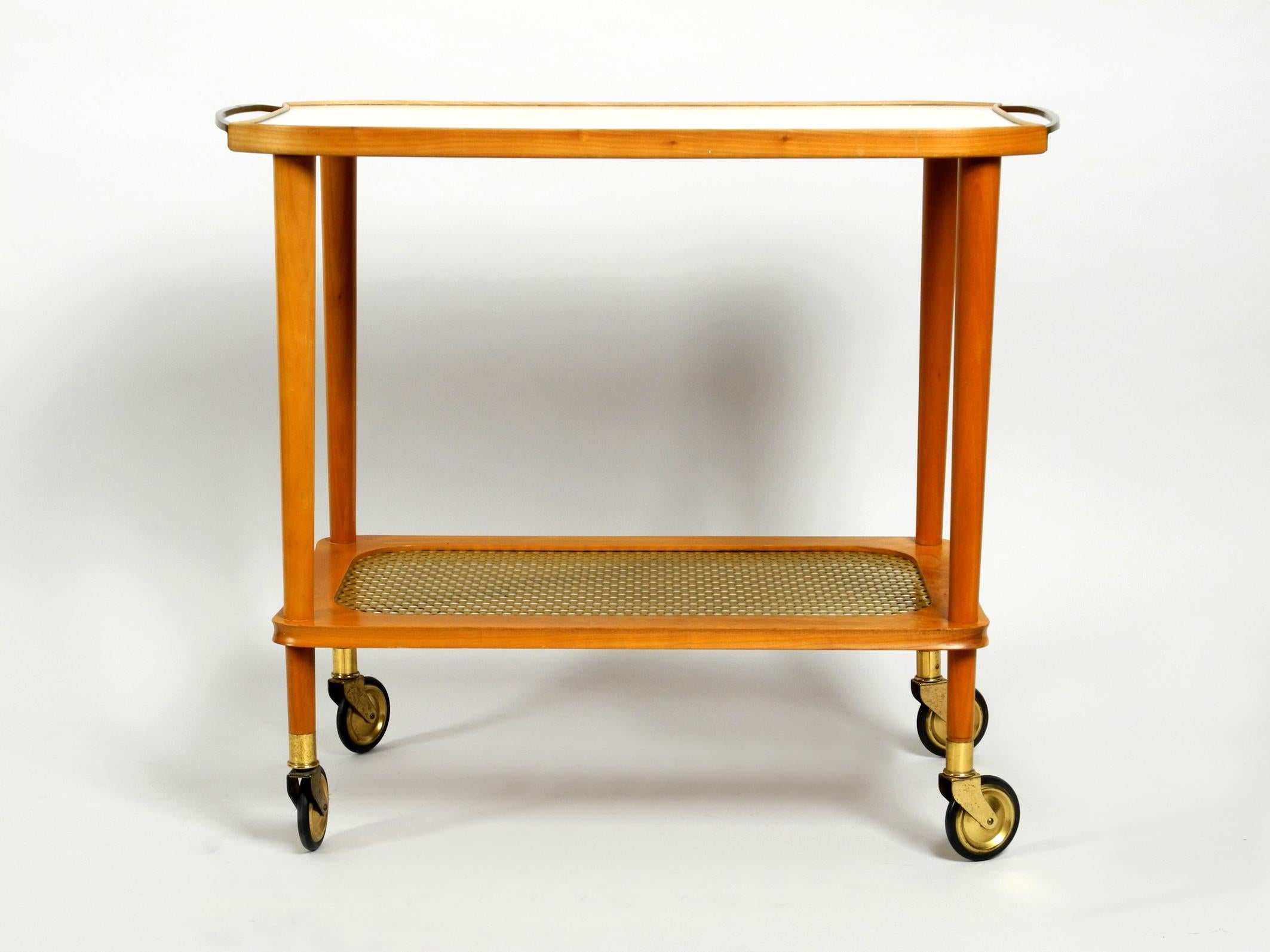 German Beautiful Mid-Century Modern Serving Trolley Made of Walnut Wood and Brass