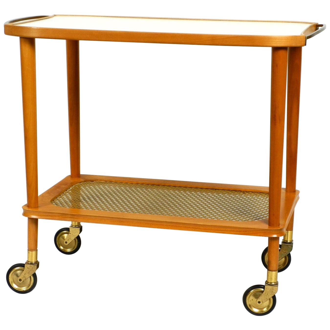 Beautiful Mid-Century Modern Serving Trolley Made of Walnut Wood and Brass