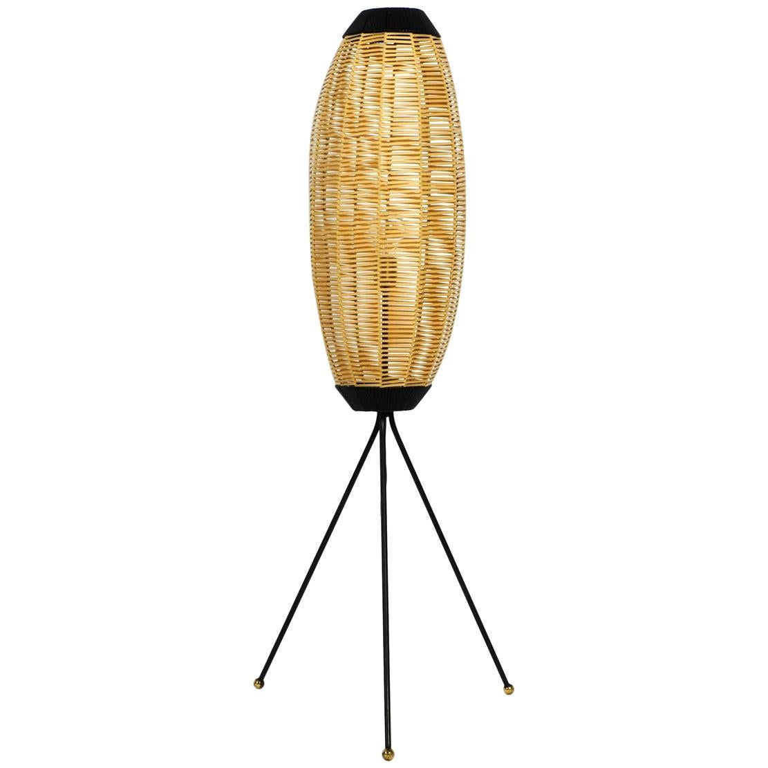 Beautiful Mid-Century Modern Tripod Floor Lamp with Plastic Basket Shade