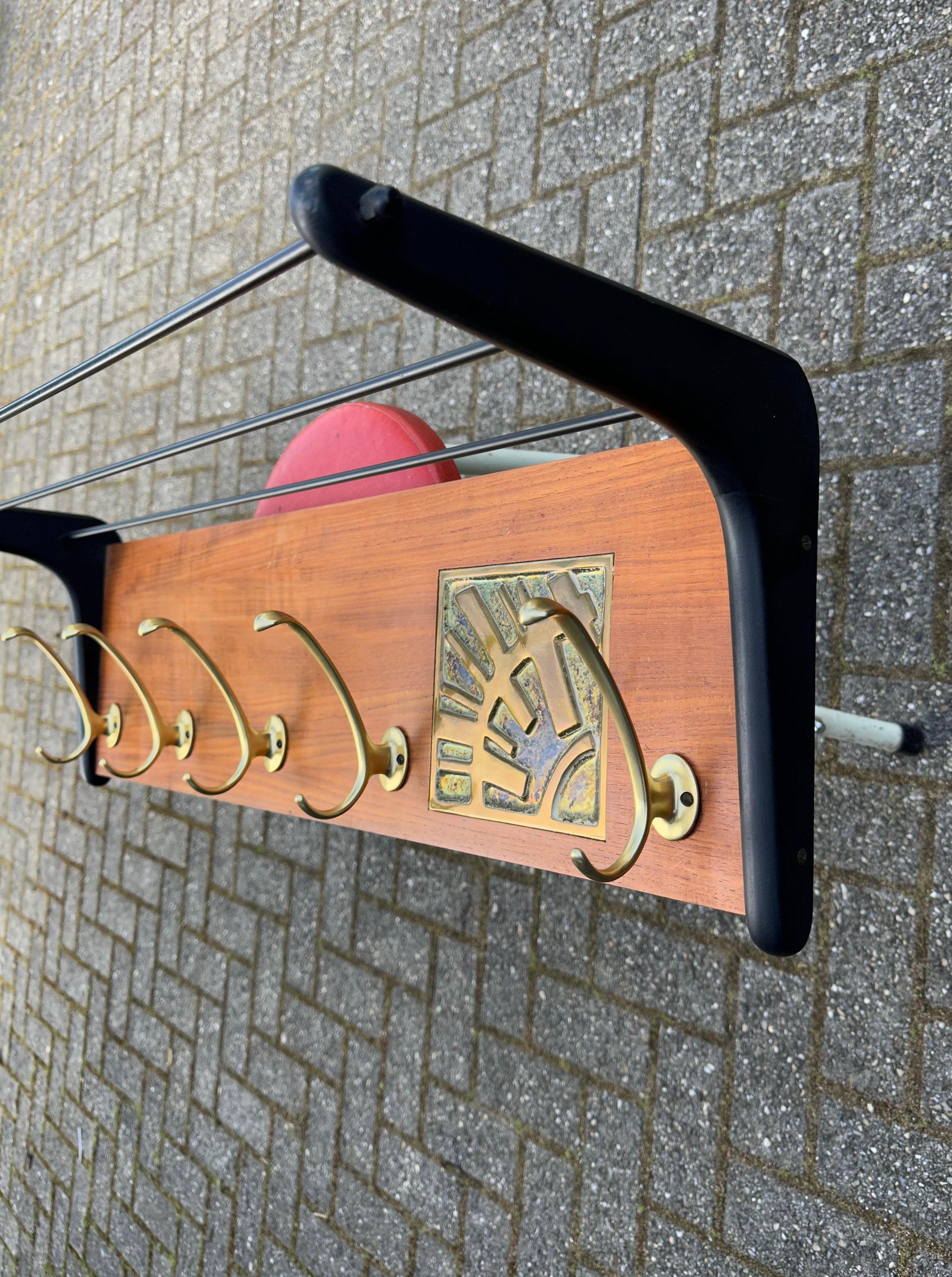 Belgian Beautiful Mid-Century Modern Wooden Wall Coat Rack, Design by Alfred Hendrickx For Sale