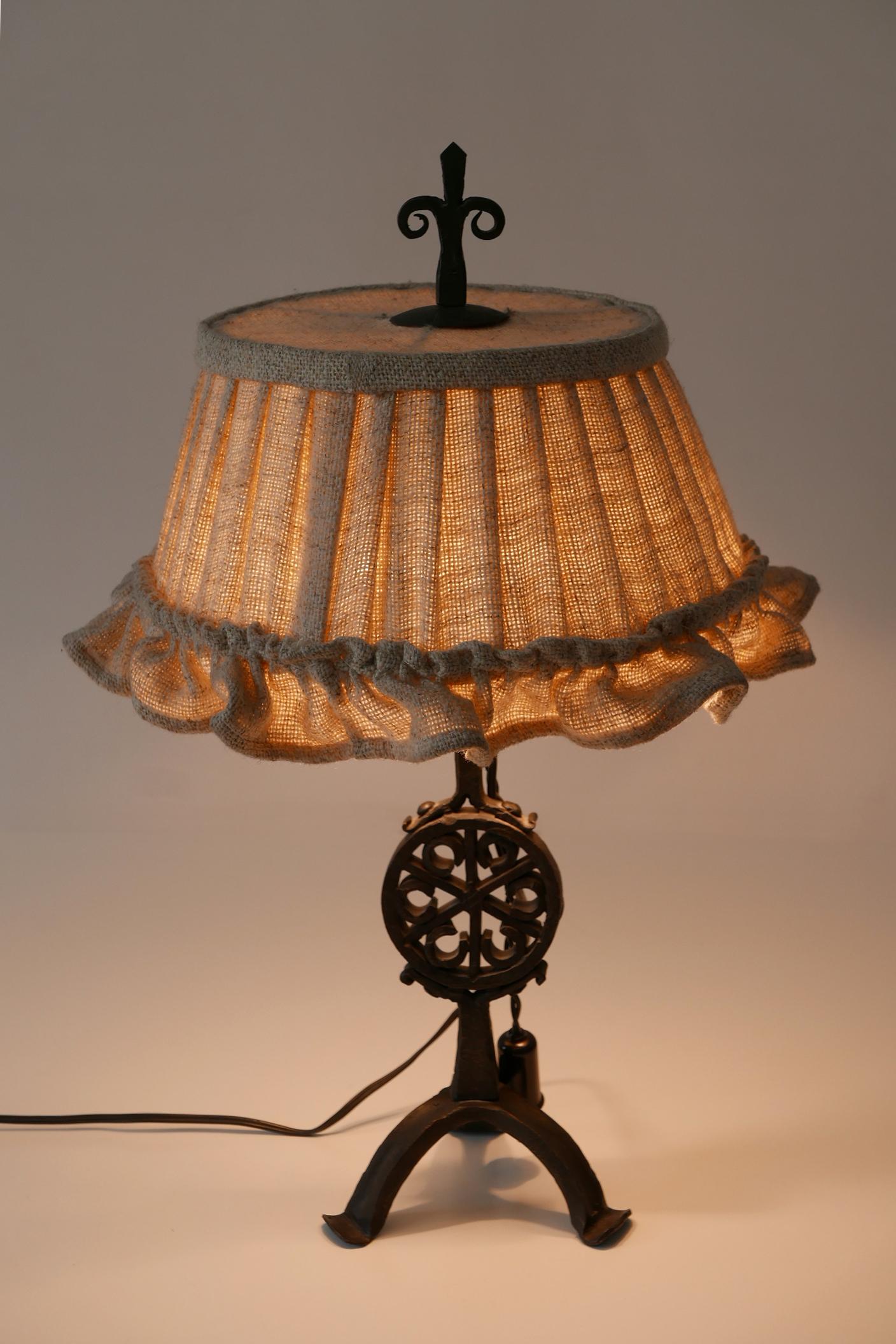 Jute Beautiful Mid-Century Modern Wrought Iron Night Table Lamp, 1960s, Germany For Sale