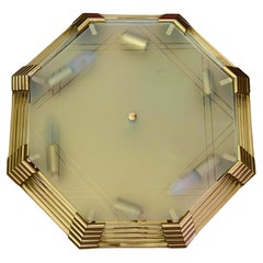 Beautiful Mid-Century Modernist Octagonal Flush Mount Brass and Satin Glass
