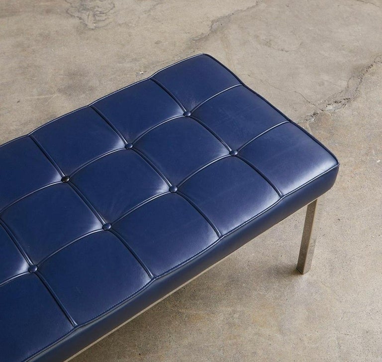 Beautiful MidCentury Navy Leather Bench Chrome Frame Style of Florence Knoll For Sale at 1stDibs