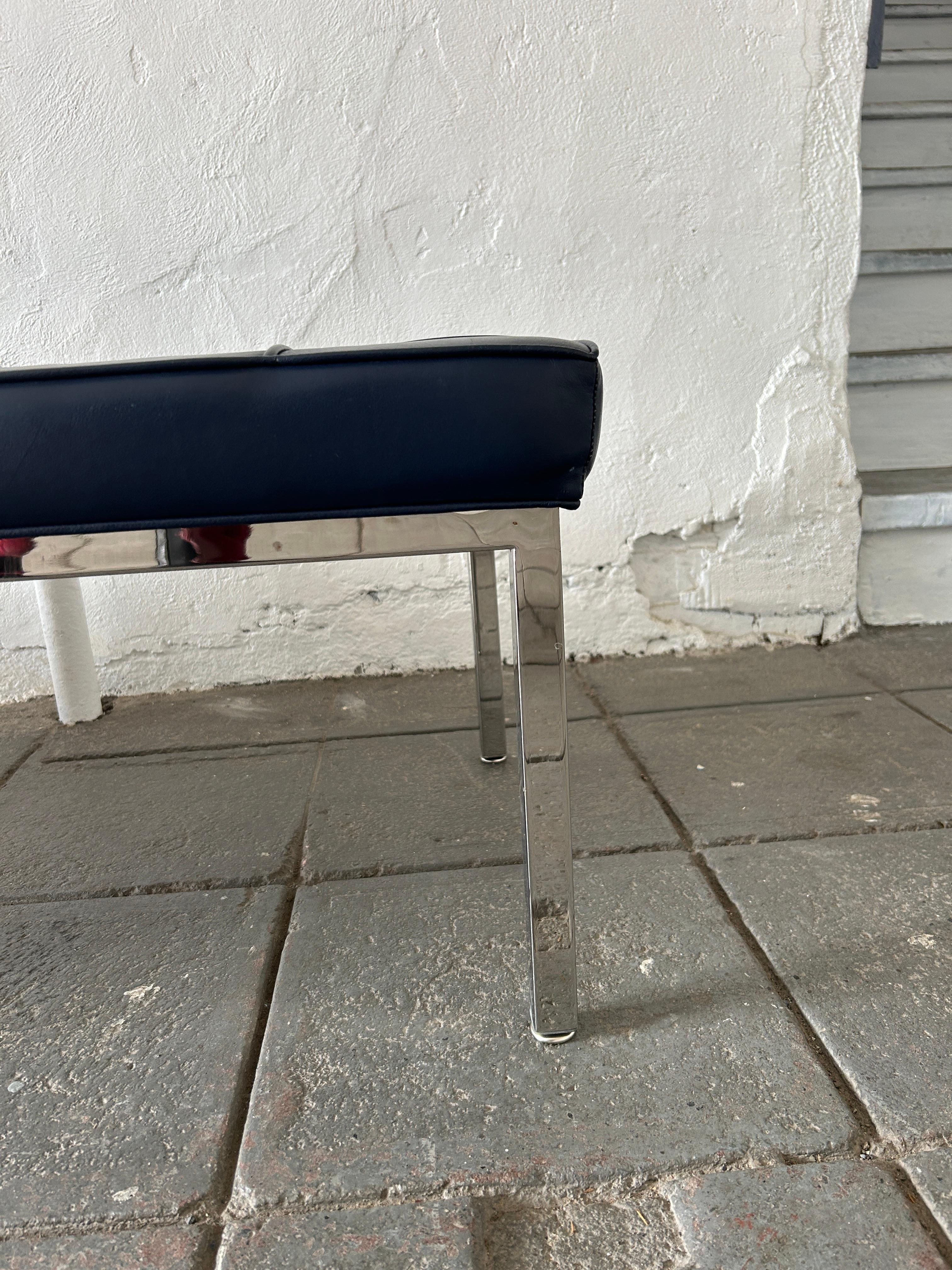 Mid-20th Century Beautiful Mid-Century Navy Leather Bench Chrome Frame Style of Knoll