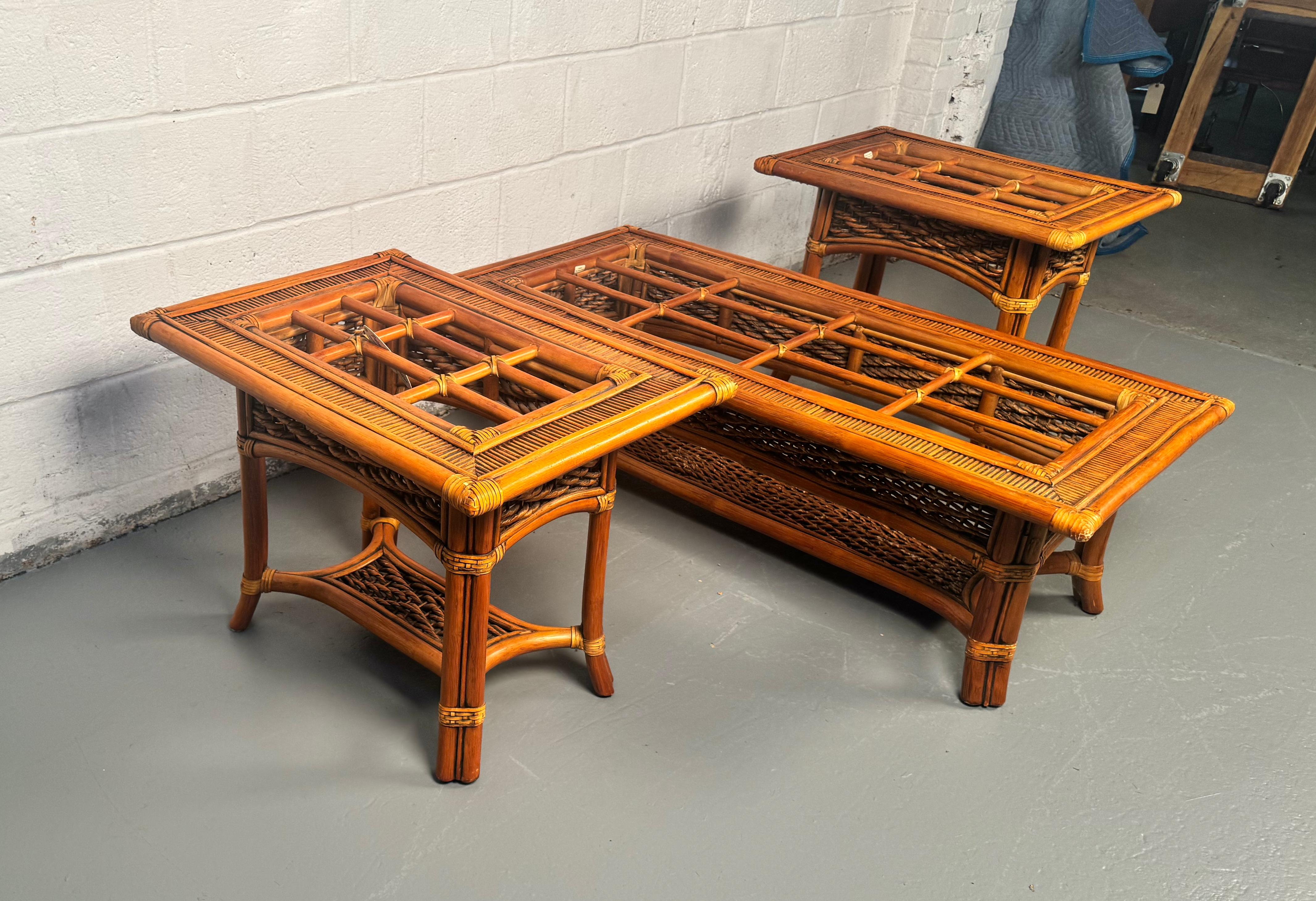 Beautiful Mid-Century Rattan Table Set For Sale 5