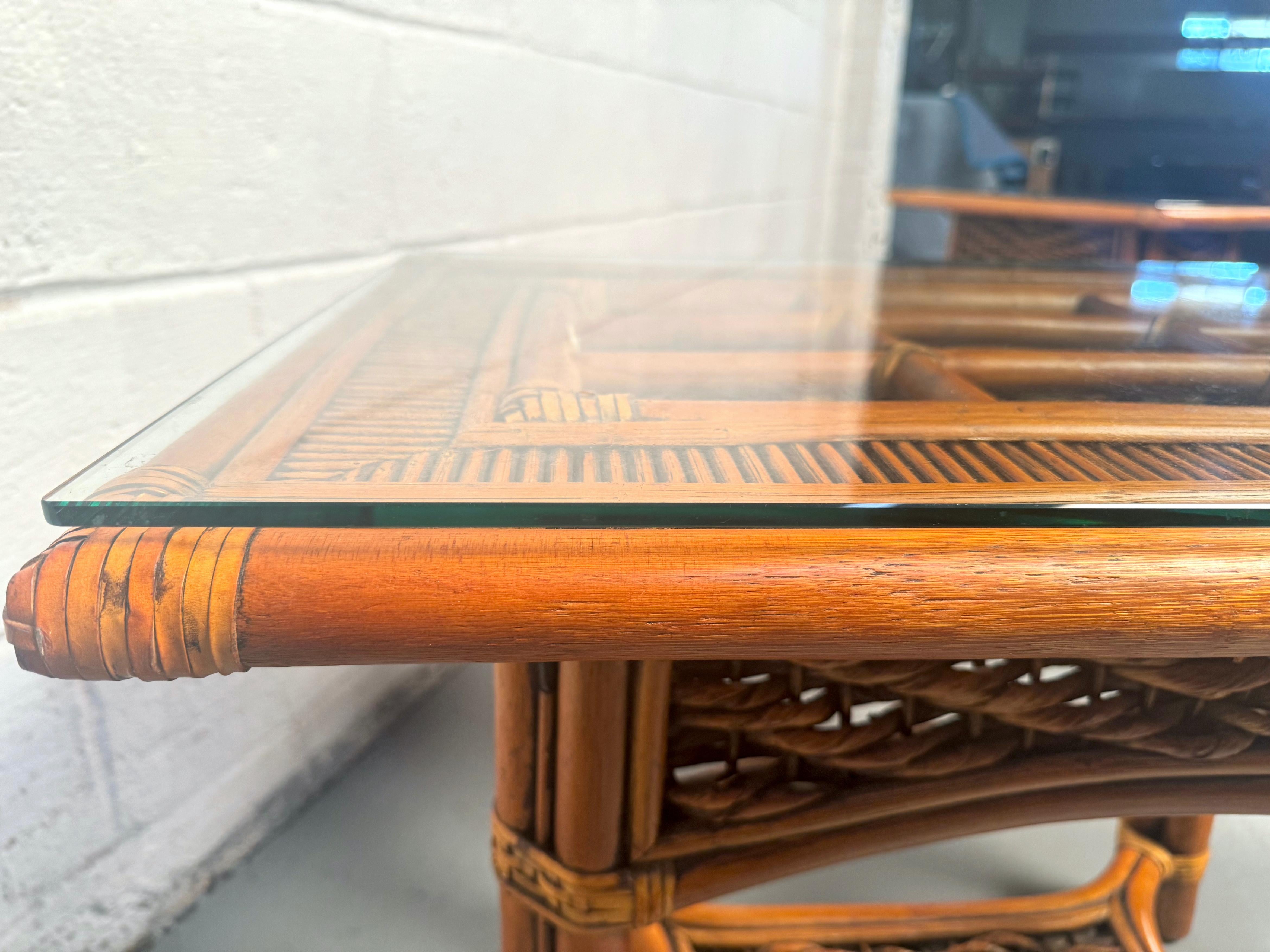 Beautiful Mid-Century Rattan Table Set For Sale 2