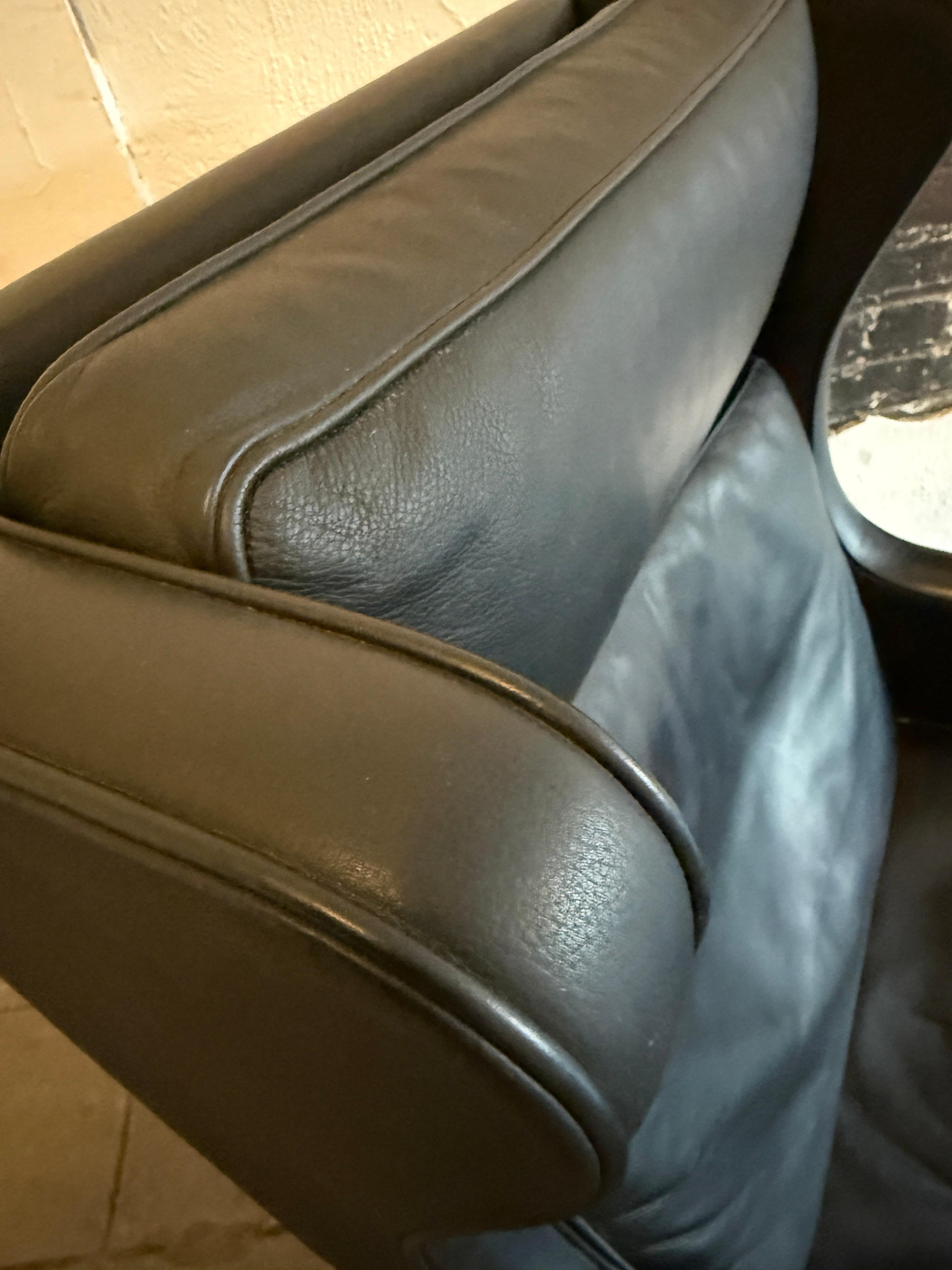 Mid-20th Century Beautiful Mid Century Scandinavian modern Black Leather Wingback Chair Ottoman For Sale