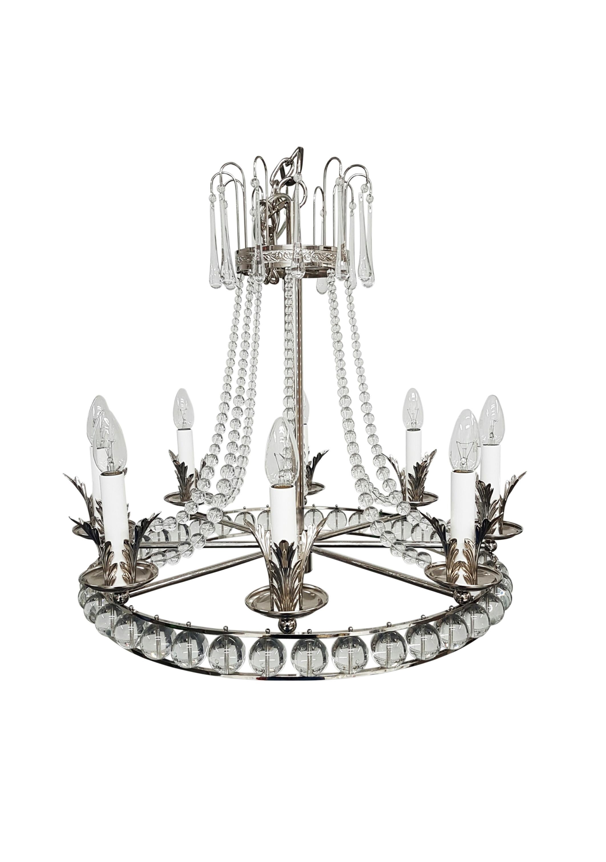 Mid-Century Modern Beautiful mid century simplified nickel plated chandelier with leaves  For Sale