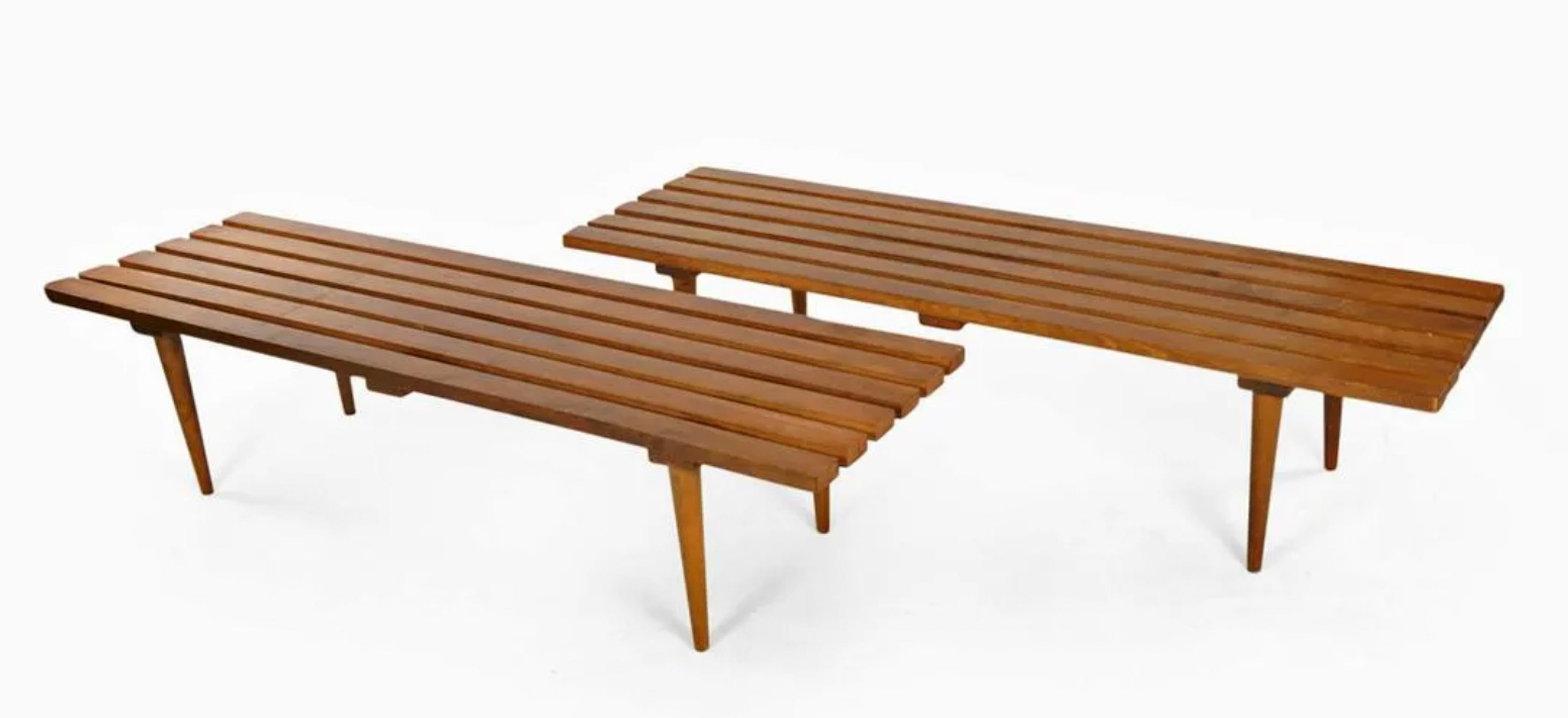 Beautiful Midcentury Solid Birch Slatted Bench Style of George Nelson  2