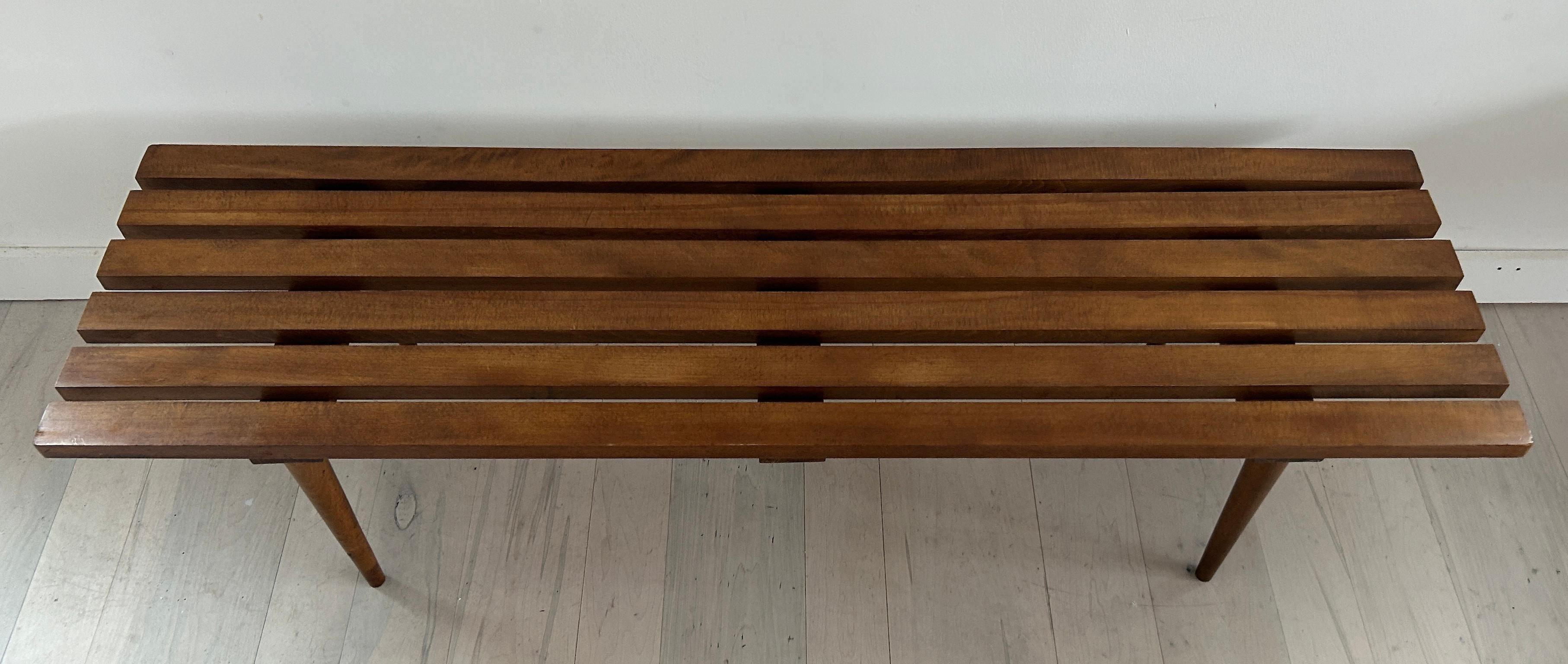 Mid-Century Modern Beautiful Midcentury Solid Birch Slatted Bench Style of George Nelson 