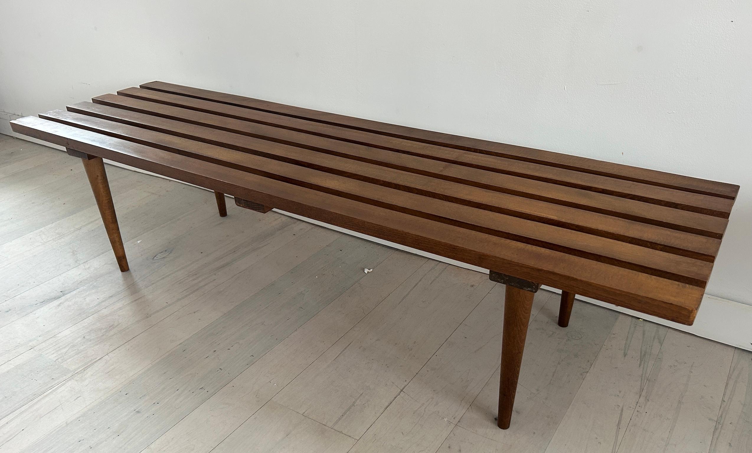 American Beautiful Midcentury Solid Birch Slatted Bench Style of George Nelson 