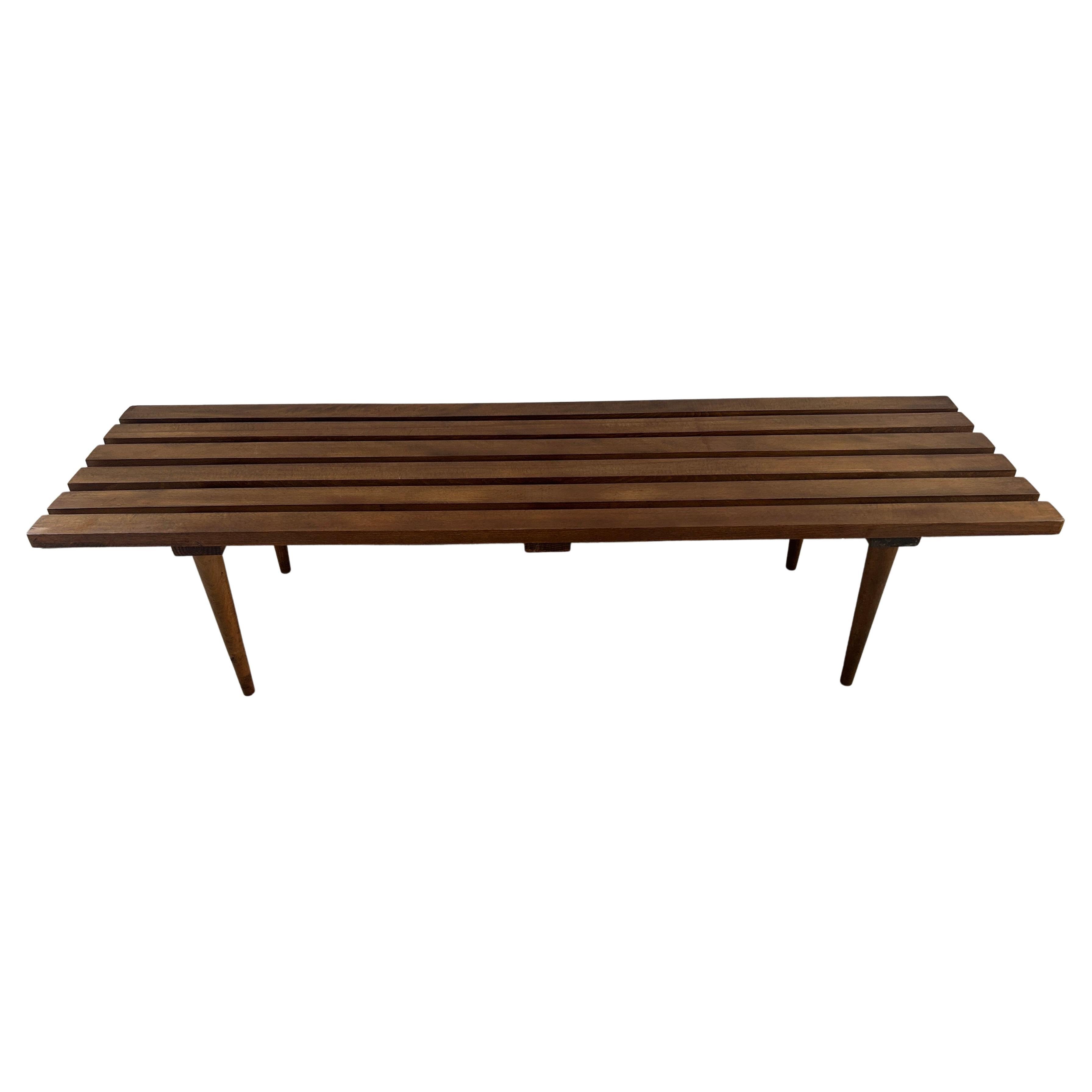 Beautiful Midcentury Solid Birch Slatted Bench Style of George Nelson 