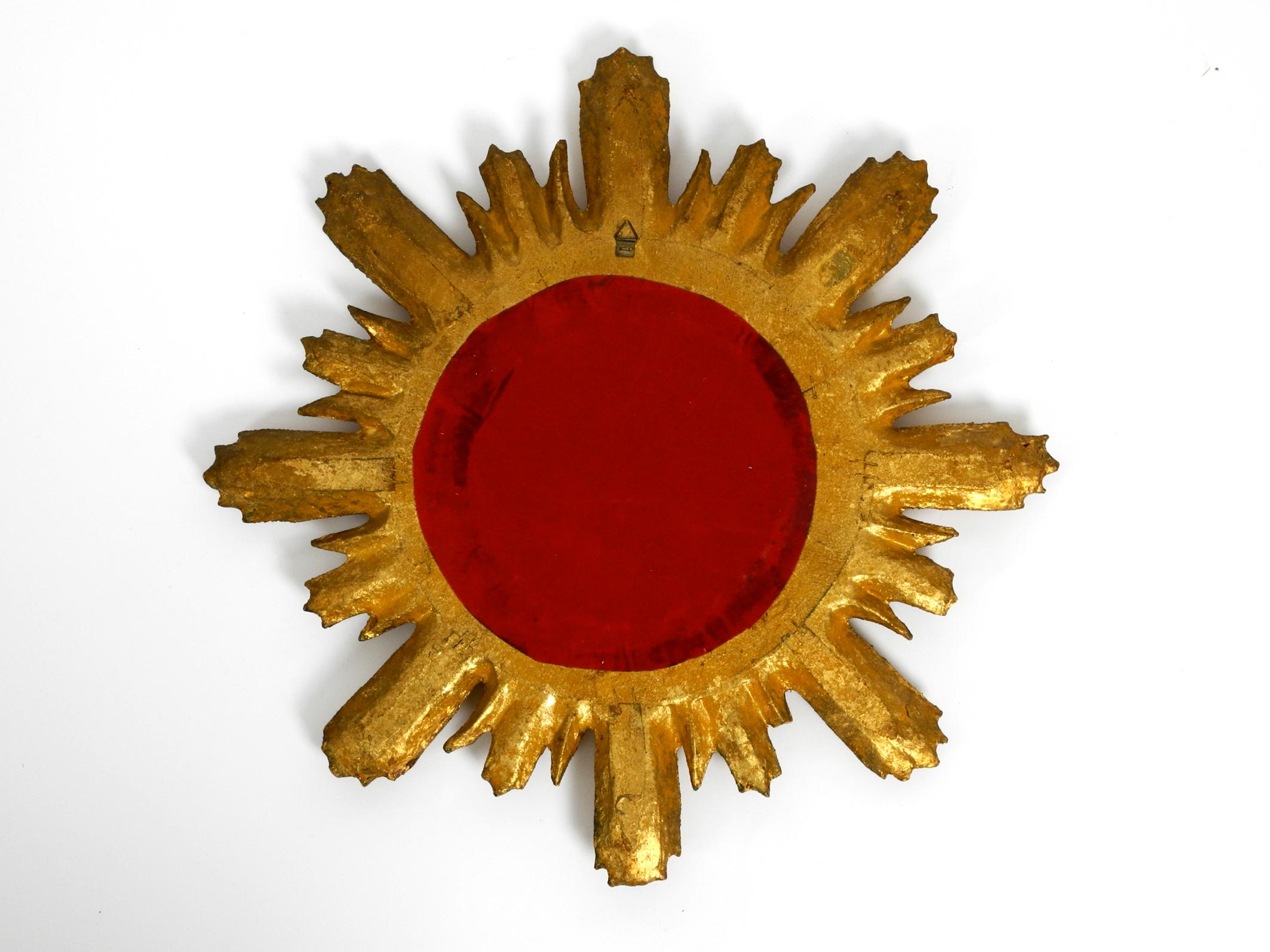 Beautiful Midcentury Sunburst Wall Mirror Made of Wood in Golden Color 5