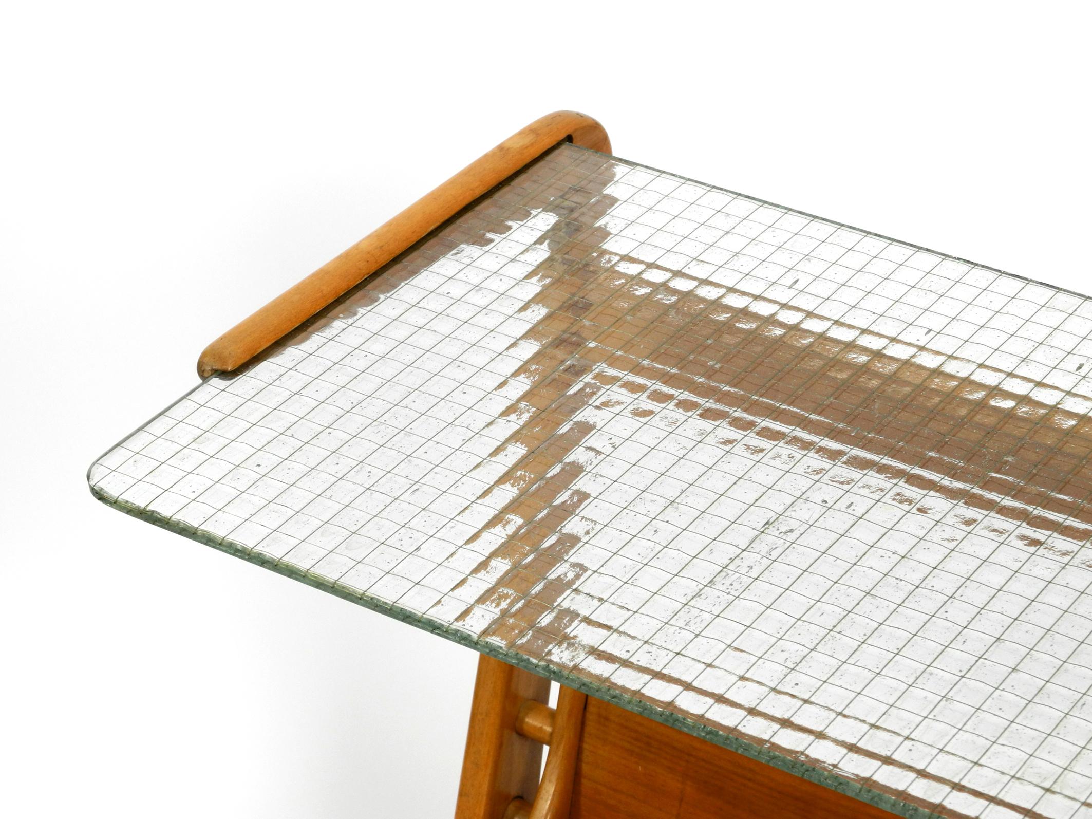 Beautiful Mid Century Table and Magazine Rack Made of Ash Wood and Wired Glass 7