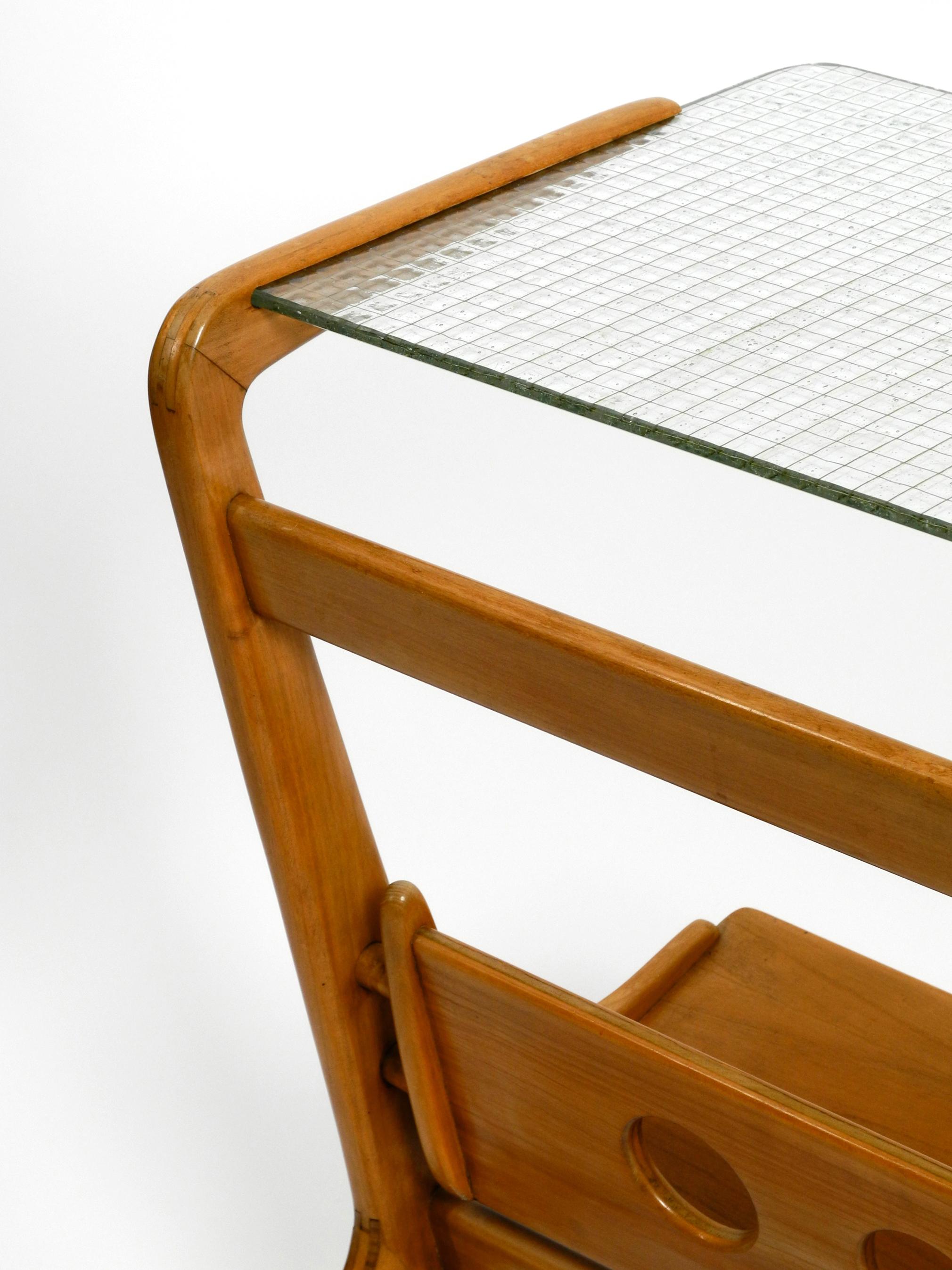 Beautiful Mid Century Table and Magazine Rack Made of Ash Wood and Wired Glass 8