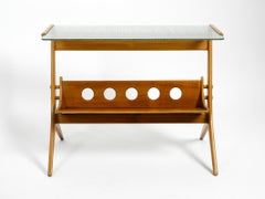 Beautiful Mid Century Table and Magazine Rack Made of Ash Wood and Wired Glass
