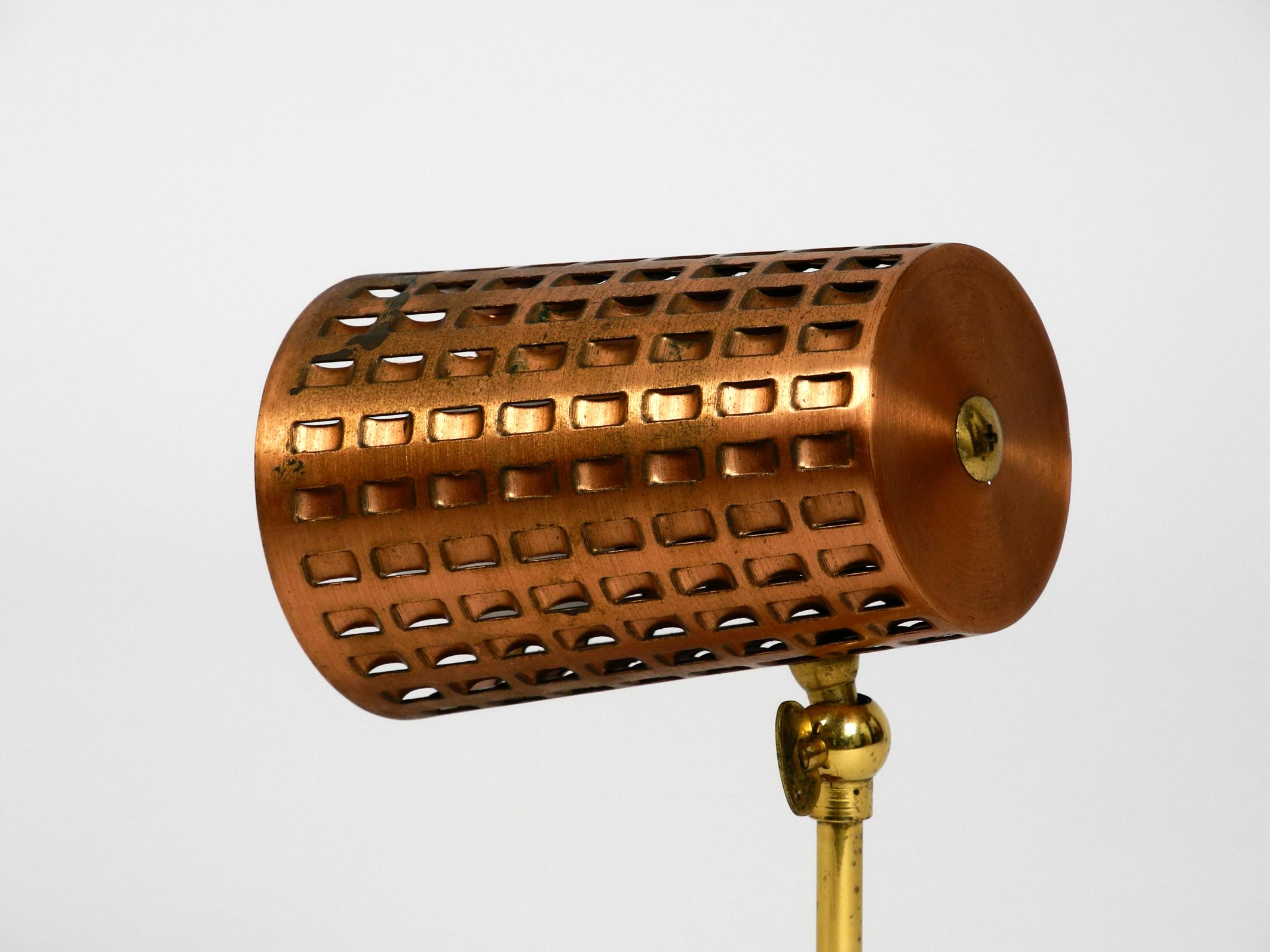 Beautiful Midcentury Table Lamp with Perforated Copper Shade and Teak Wood Base 5