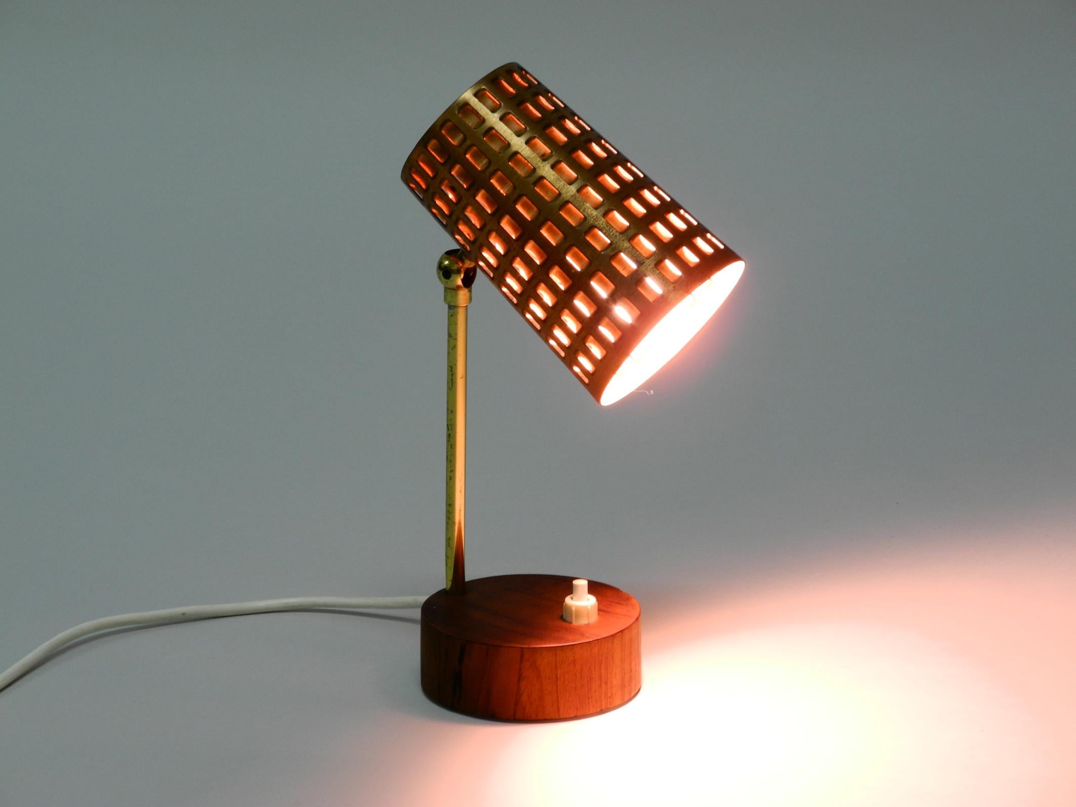 Beautiful Midcentury Table Lamp with Perforated Copper Shade and Teak Wood Base 6