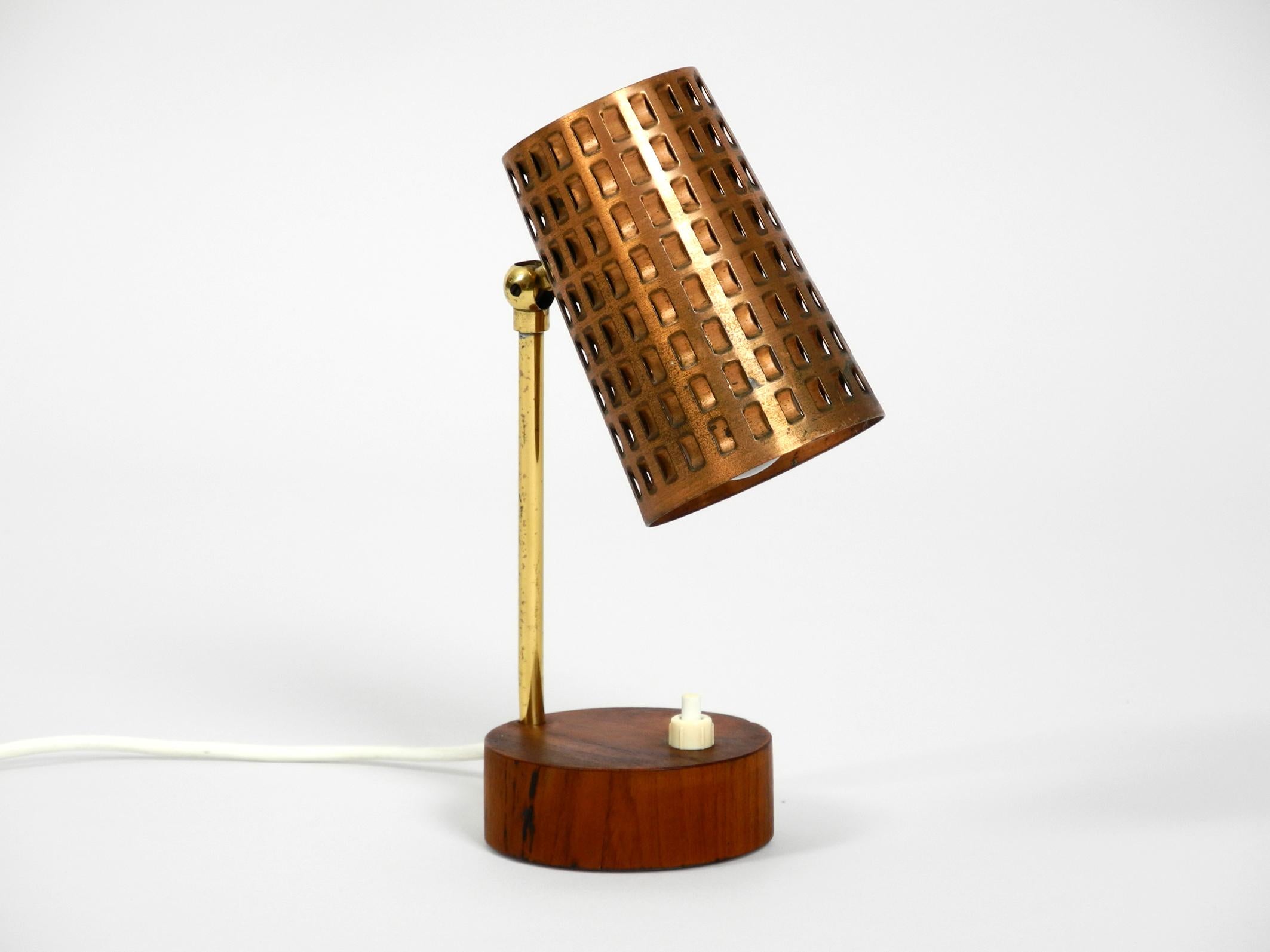 Mid-Century Modern Beautiful Midcentury Table Lamp with Perforated Copper Shade and Teak Wood Base