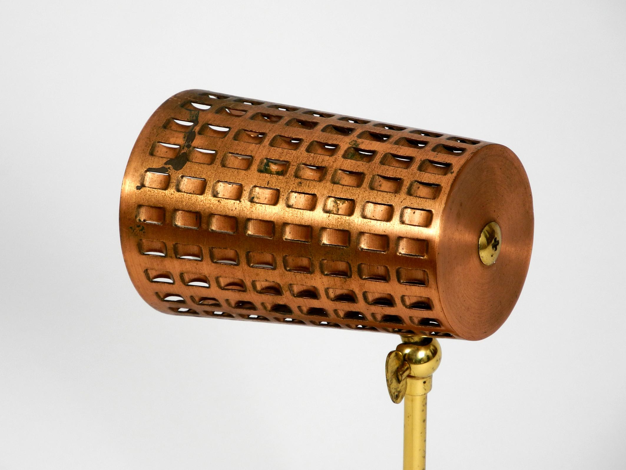 Metal Beautiful Midcentury Table Lamp with Perforated Copper Shade and Teak Wood Base