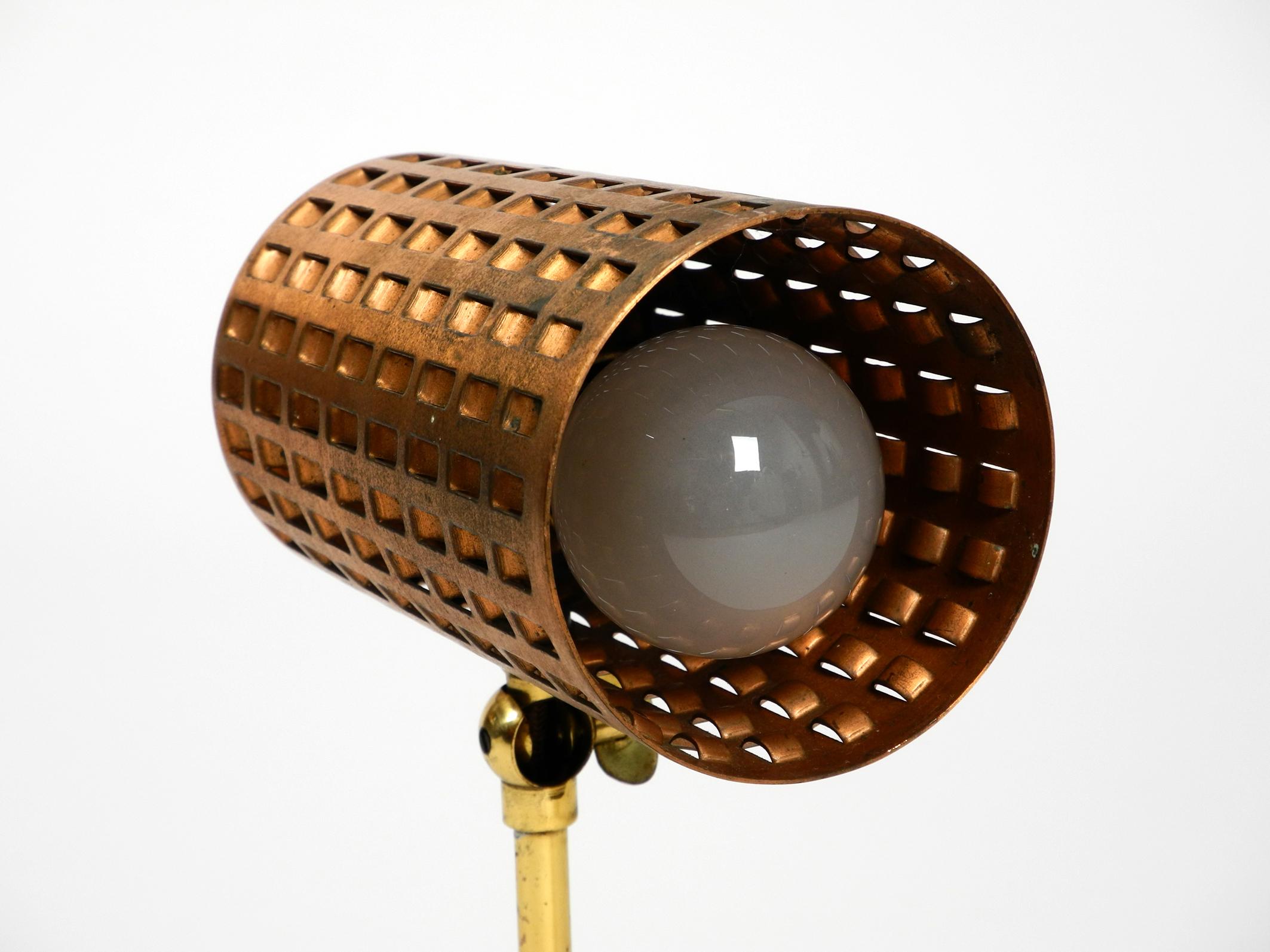 Beautiful Midcentury Table Lamp with Perforated Copper Shade and Teak Wood Base 1