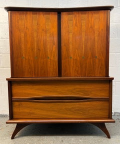 Beautiful Mid-Century Walnut Highboy Dresser with Brass Accents