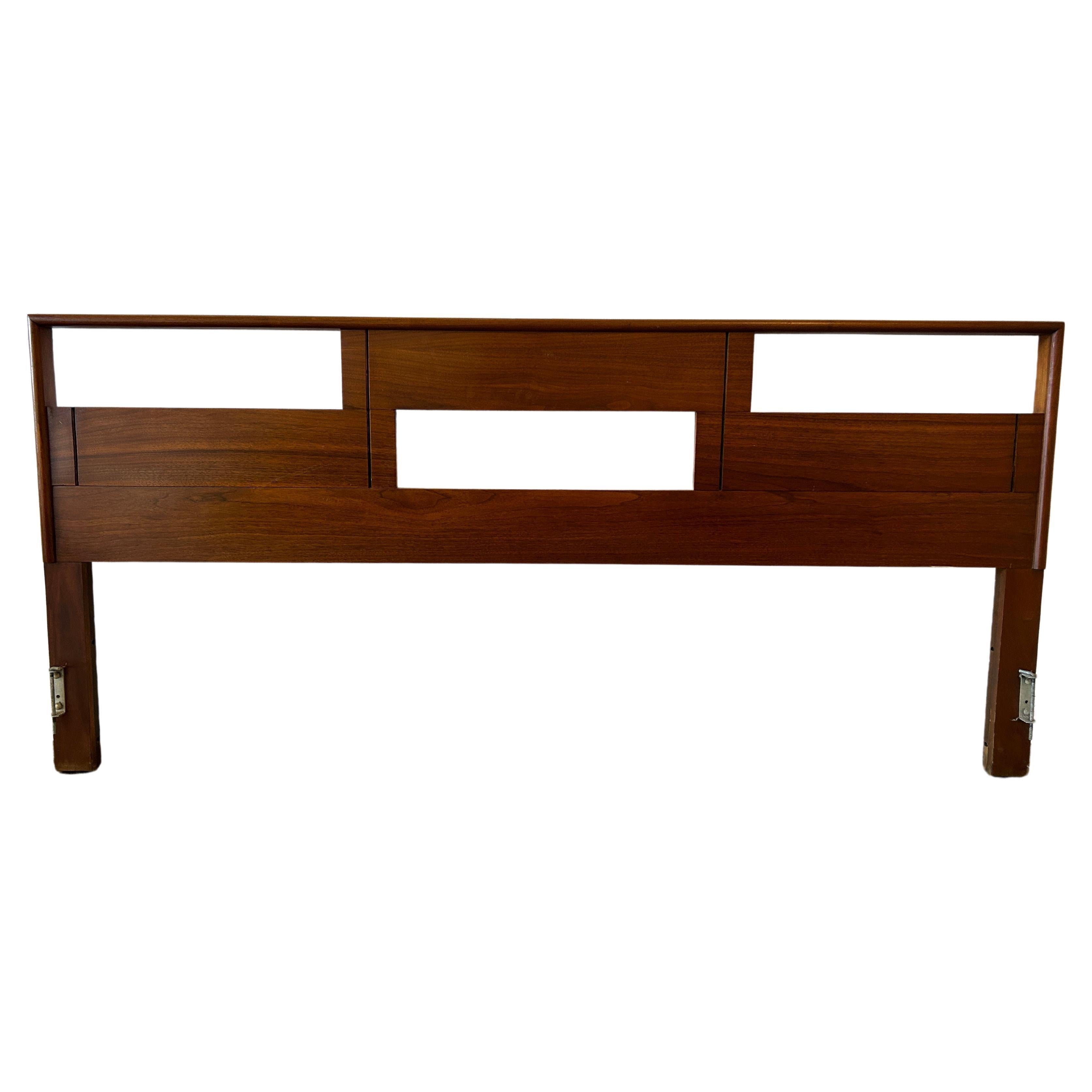 Beautiful Mid-Century Walnut King Bed Headboard Geometric Design
