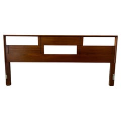 Beautiful Mid-Century Walnut King Bed Headboard Geometric Design