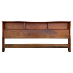 Beautiful Mid-Century Walnut King Bed Headboard with Narrow Shelves