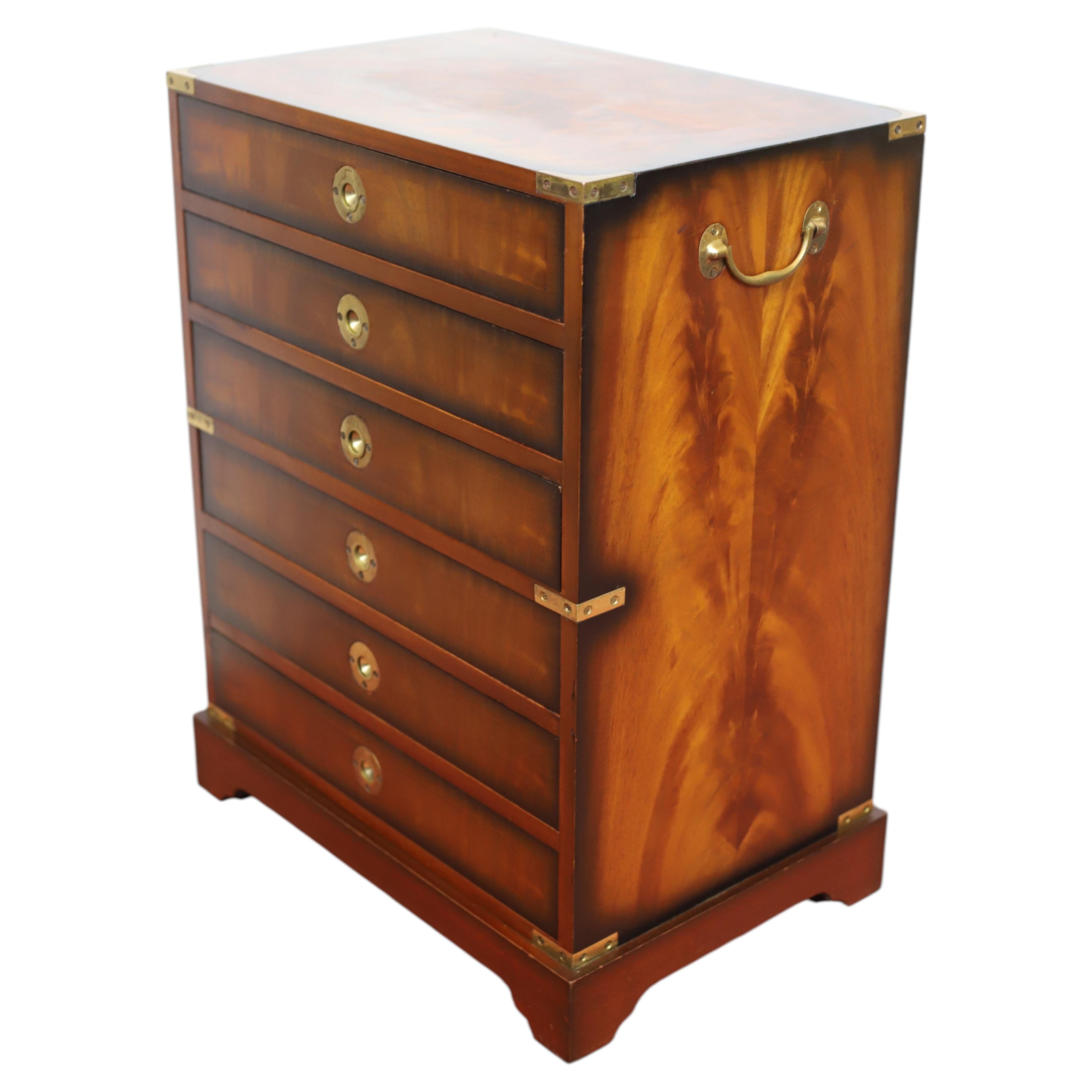 Beautiful Mid Century Walnut Military Campaign Style Chest Of Drawers For Sale