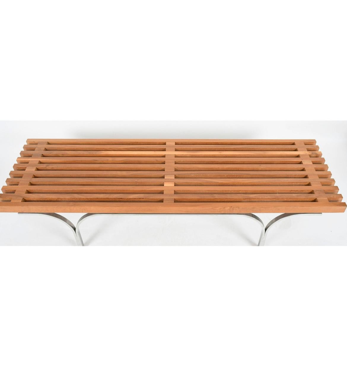 Mid-Century Modern Beautiful Mid-Century Walnut Slatted Bench Chrome Frame Style of George Nelson  For Sale