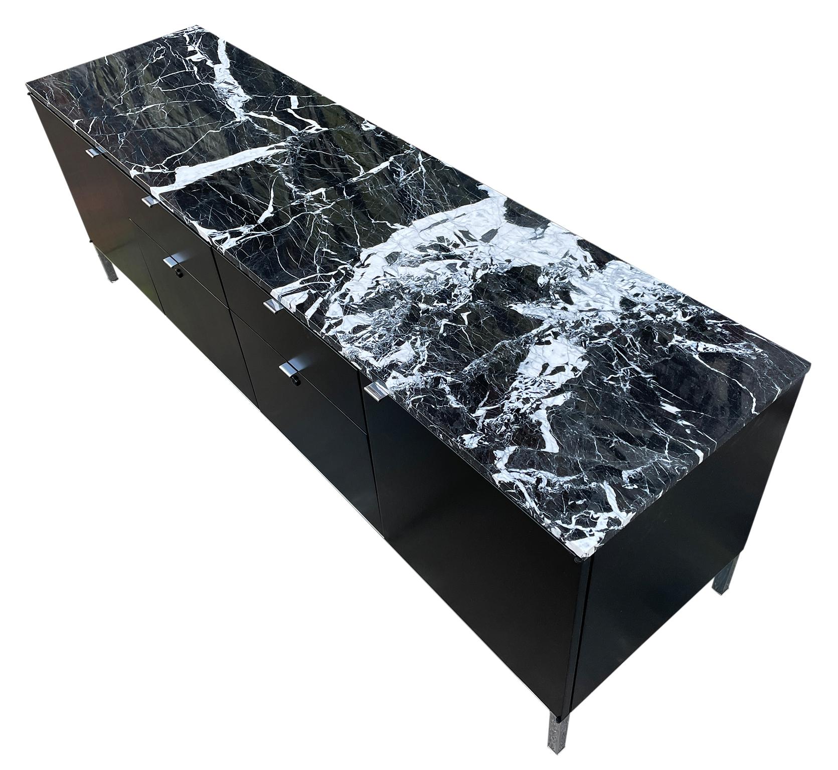 American Beautiful Midcentury Abstract Marble Top Credenza Black Lacquer by Stow Davis