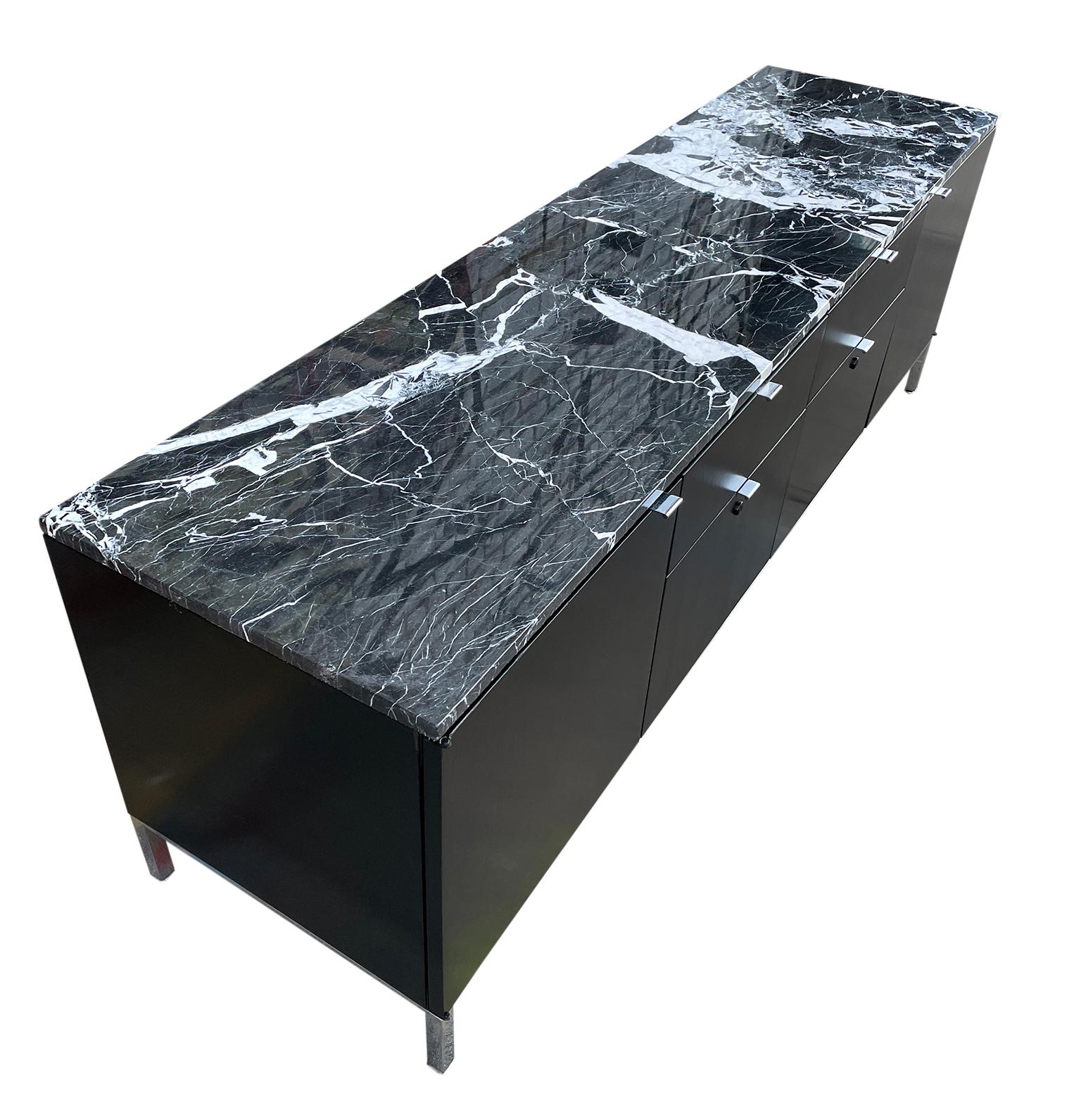 Beautiful Midcentury Abstract Marble Top Credenza Black Lacquer by Stow Davis 1