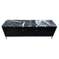 Vintage Beautiful Midcentury Abstract Marble Top Credenza Black Lacquer by Stow Davis