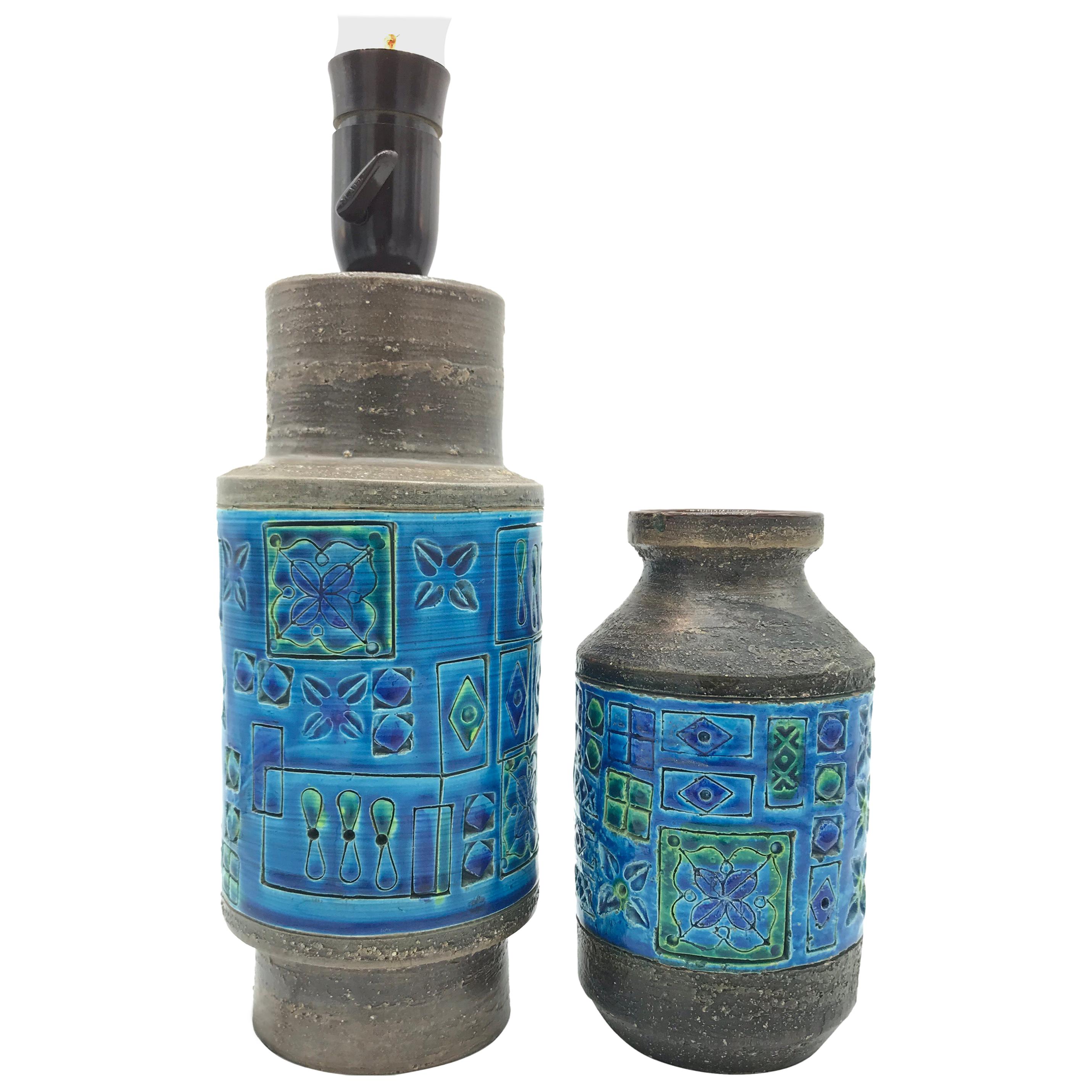 Schöne Bitossi-Tischlampe und Vase aus der Mitte des Jahrhunderts