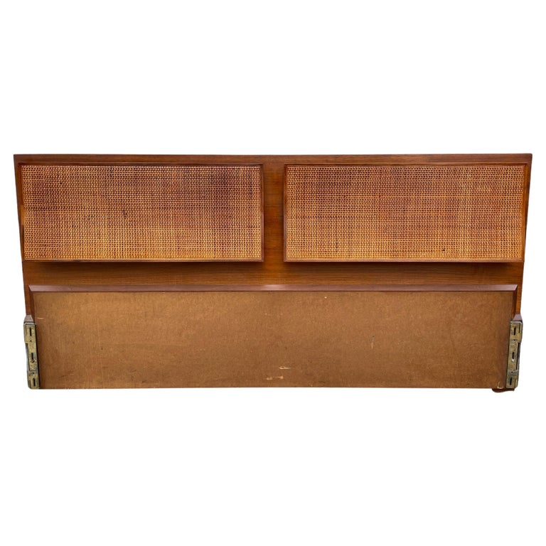 Beautiful Midcentury Cane Brass Headboard by Paul McCobb for Calvin King For Sale