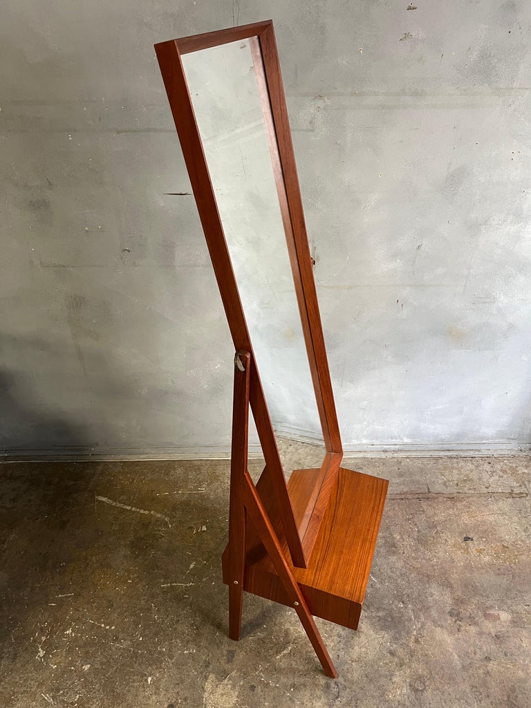 Beautiful MidCentury Floor Mirror with Floating Drawer by Arne Vodder