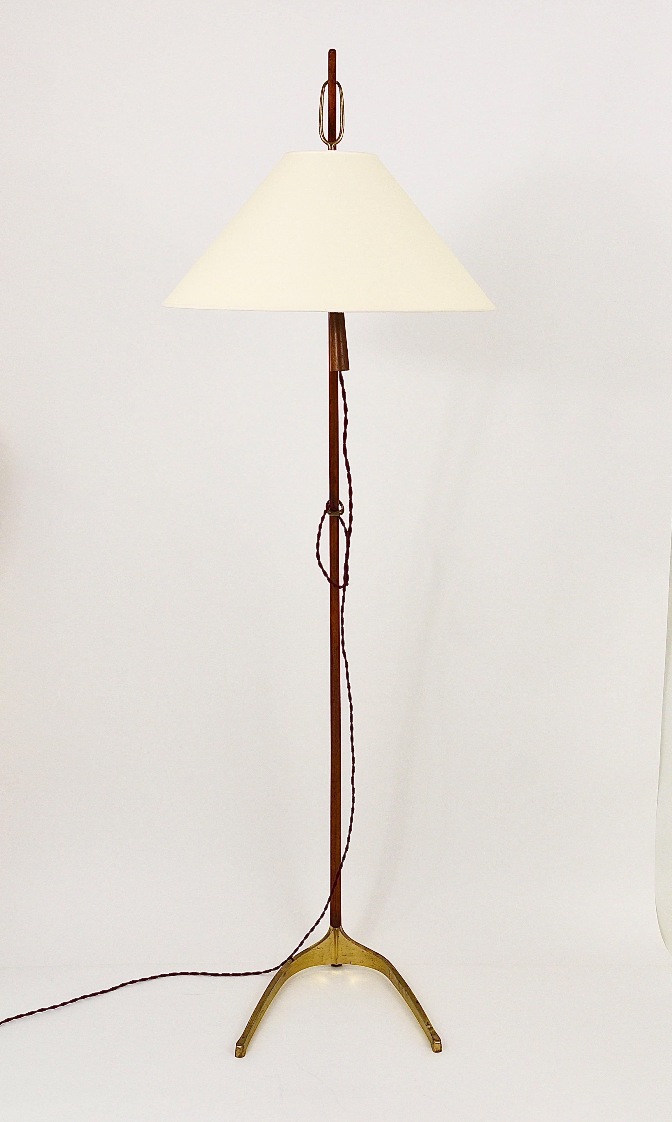 J.T. Lampadaire réglable Kalmar 2x Dornstab, laiton, noyer, Autriche, années 1950 en vente 7